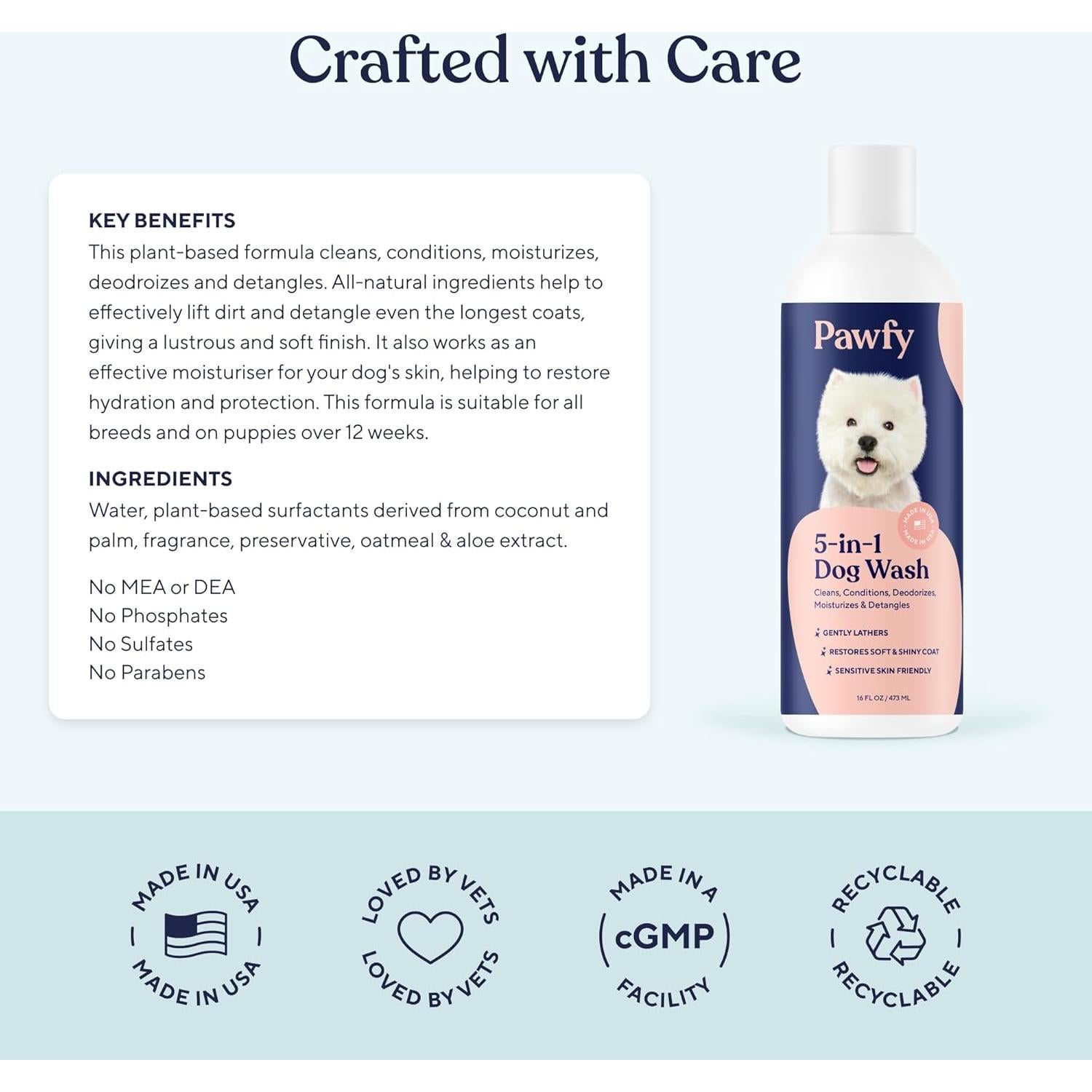 Champú y Acondicionador Pawfy para Perros 5 en 1 - Piel Sensible