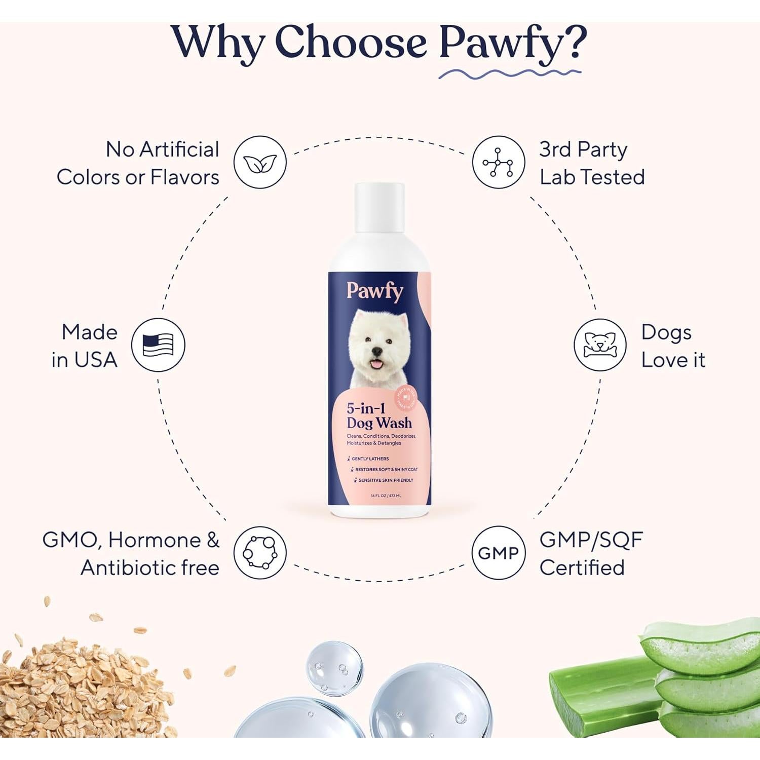 Champú y Acondicionador Pawfy para Perros 5 en 1 - Piel Sensible