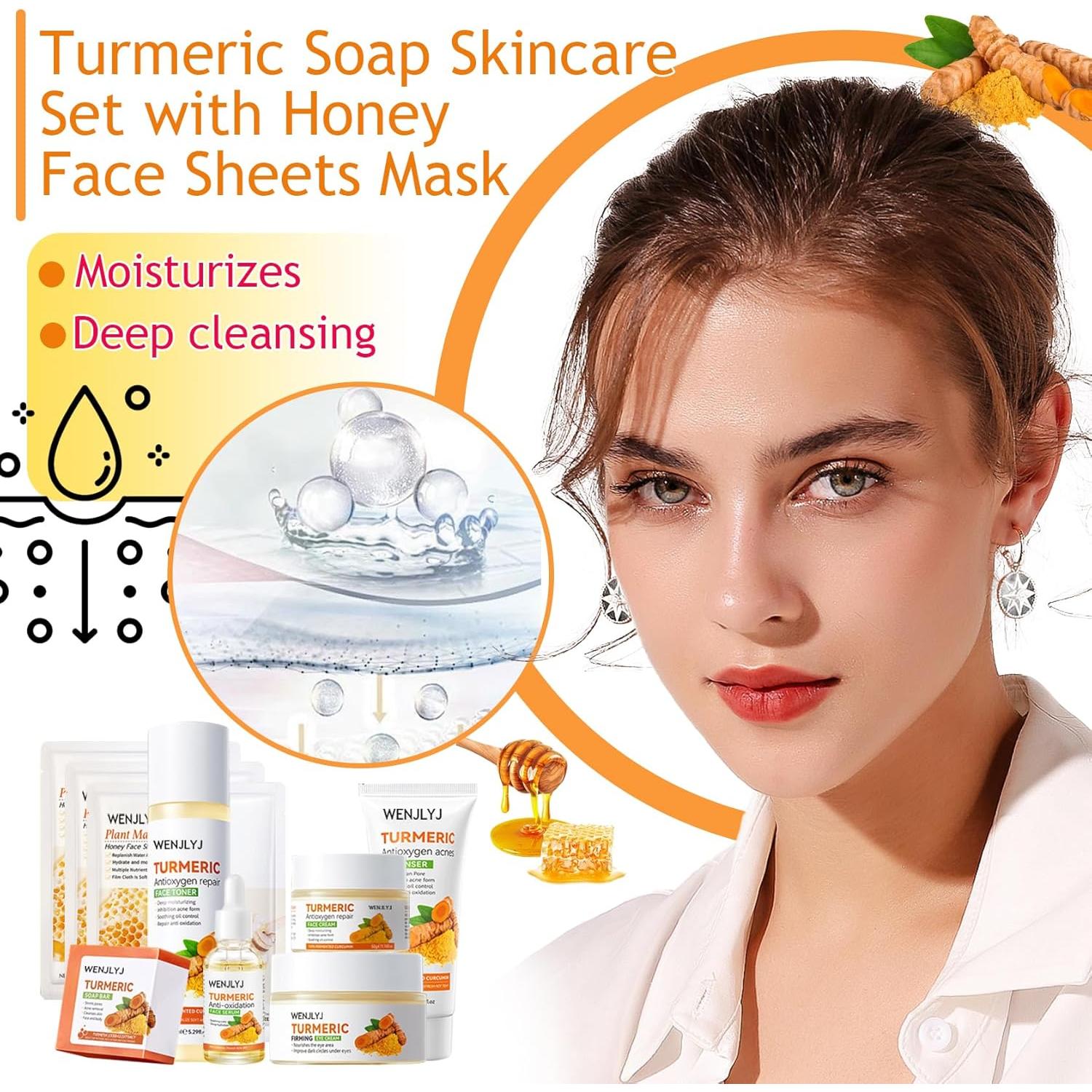 Juego de Cuidado de Piel WENJLYJ con Jabón de Cúrcuma y Mascarillas