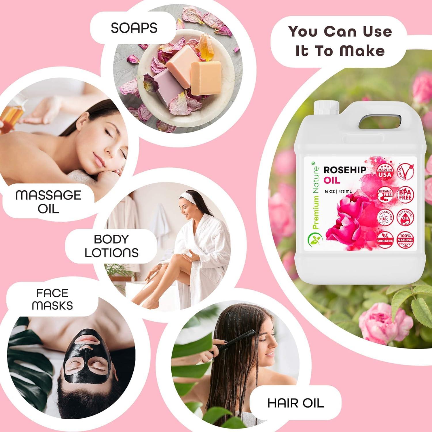 Aceite de Rosa Mosqueta Puro 100% Orgánico 453g Prensado en Frío