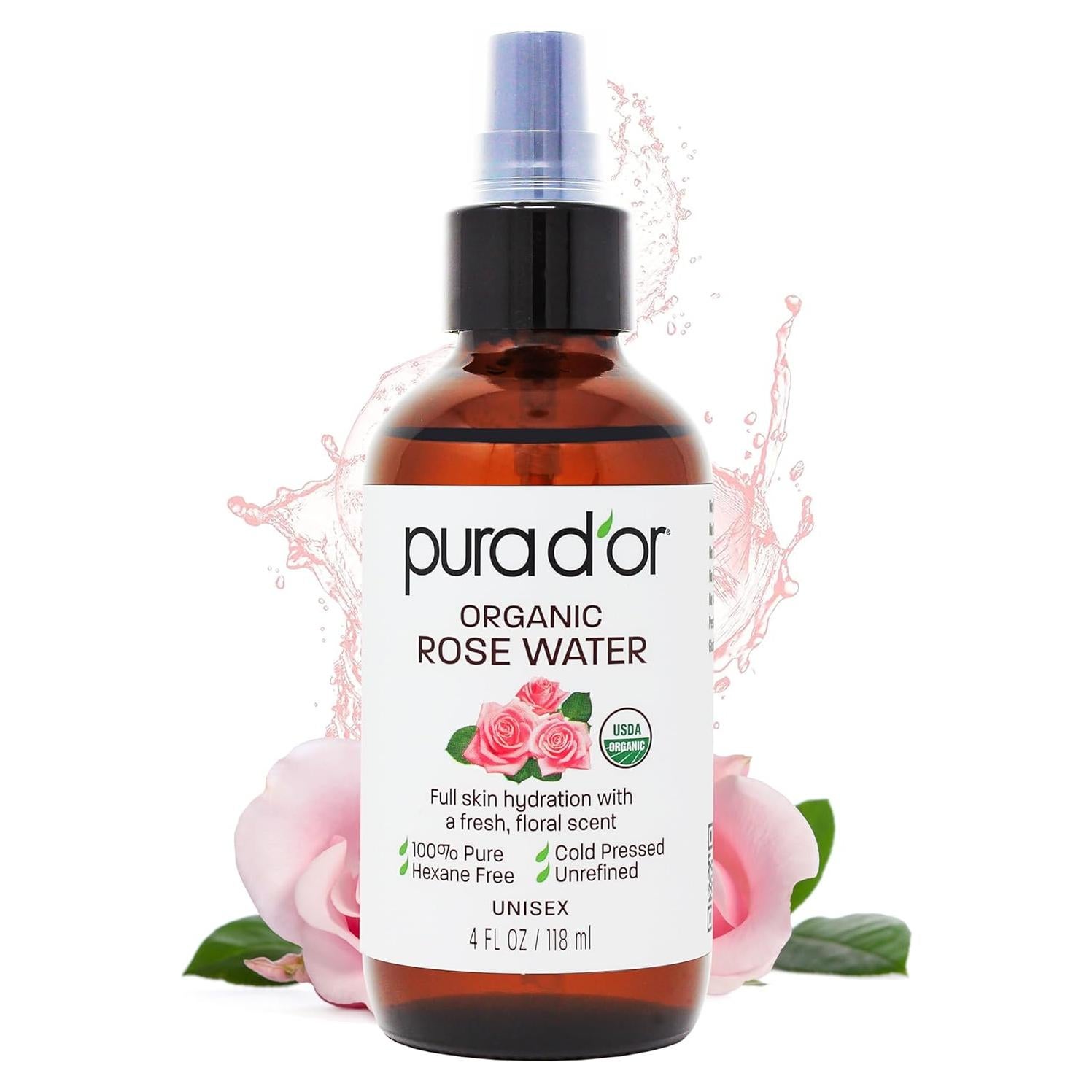 Tónico Facial de Agua de Rosa Orgánica PURA D'OR 118 ml - Hidratante y Control de Aceites