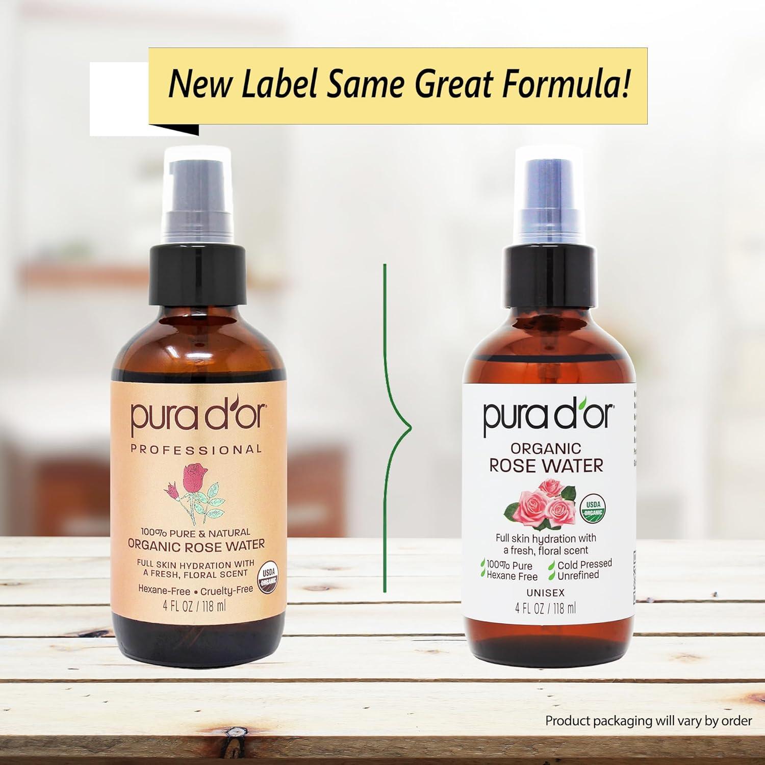 Tónico Facial de Agua de Rosa Orgánica PURA D'OR 118 ml - Hidratante y Control de Aceites