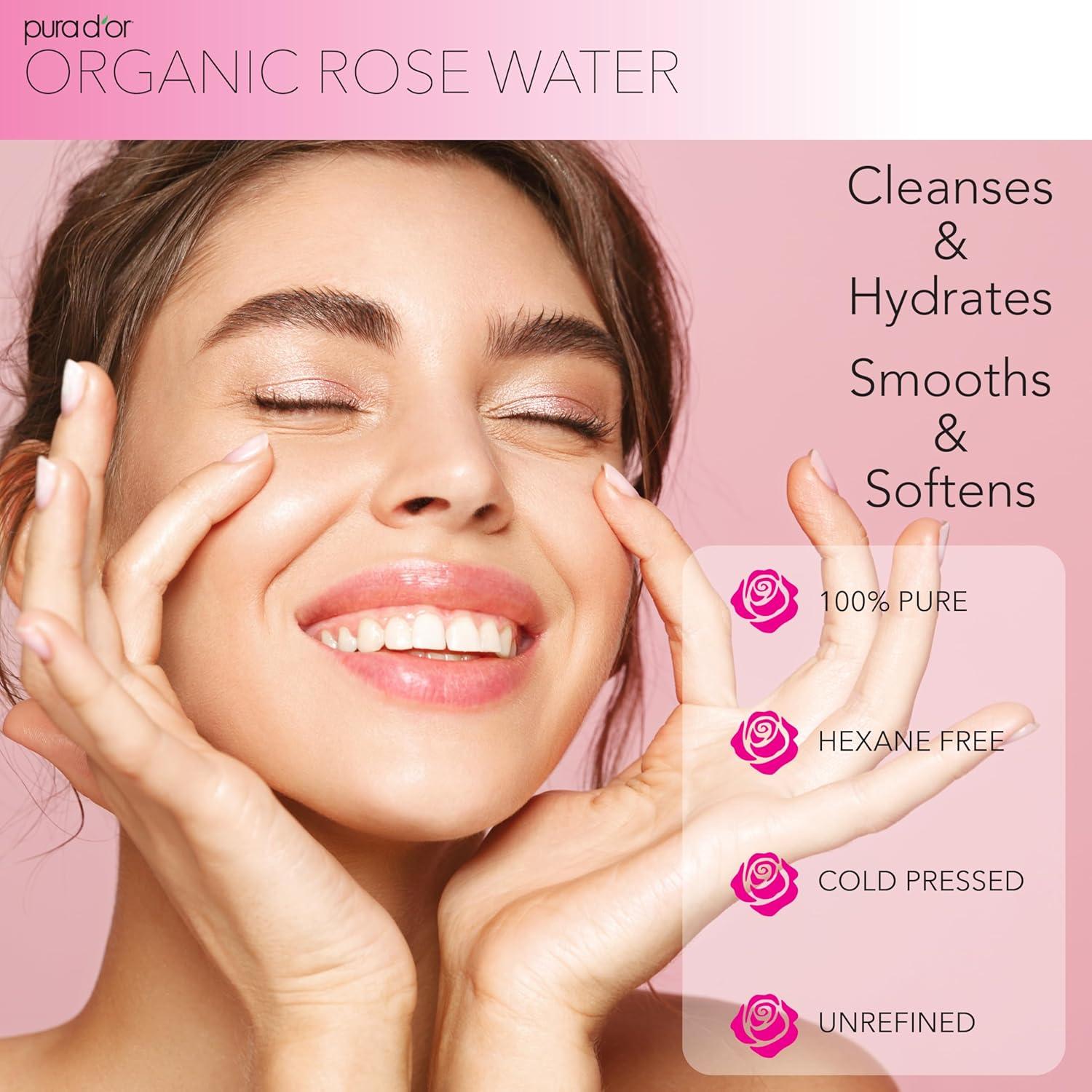 Tónico Facial de Agua de Rosa Orgánica PURA D'OR 118 ml - Hidratante y Control de Aceites