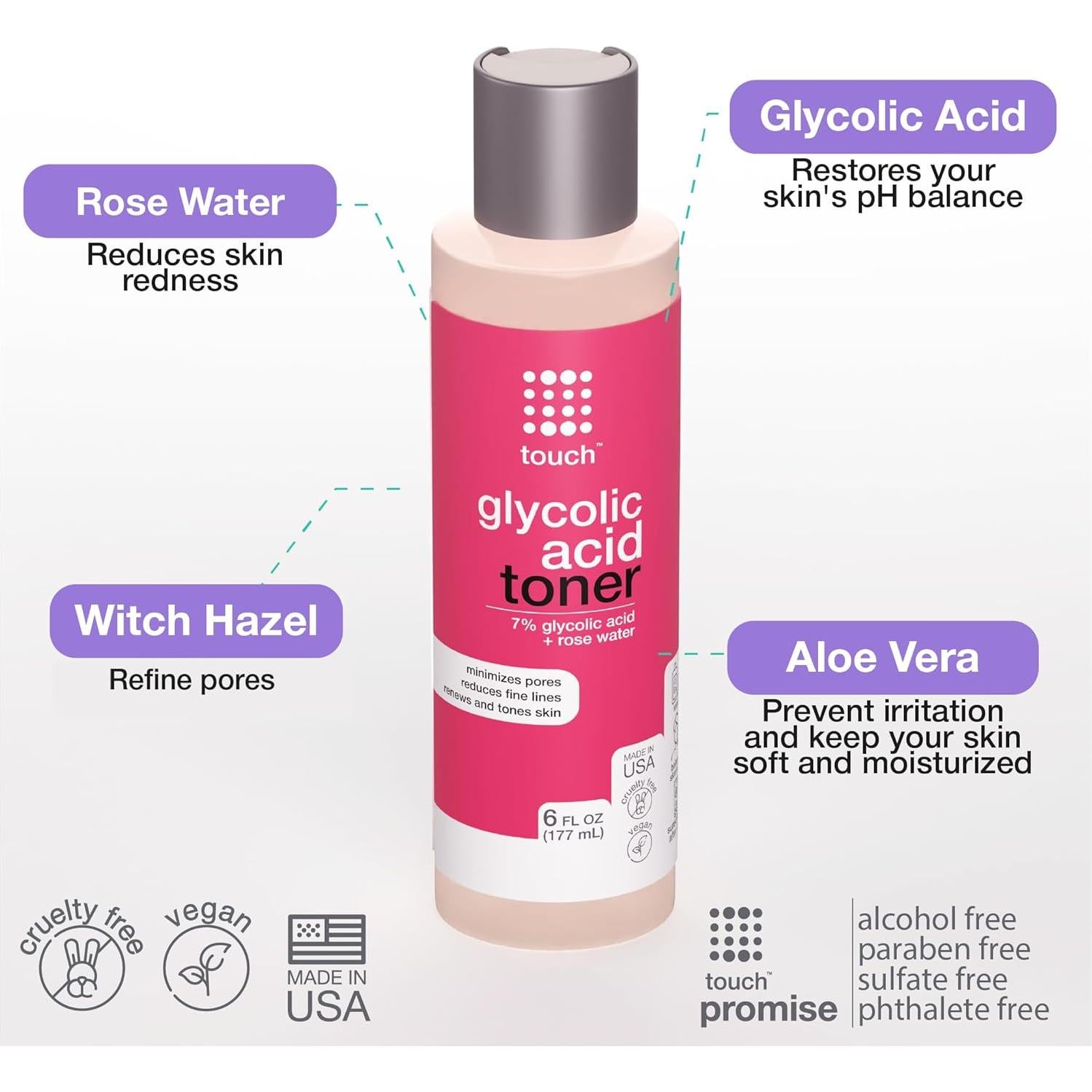 Tónico Exfoliante AHA Touch Skin Care 170 g - Ácido Glicólico 7%