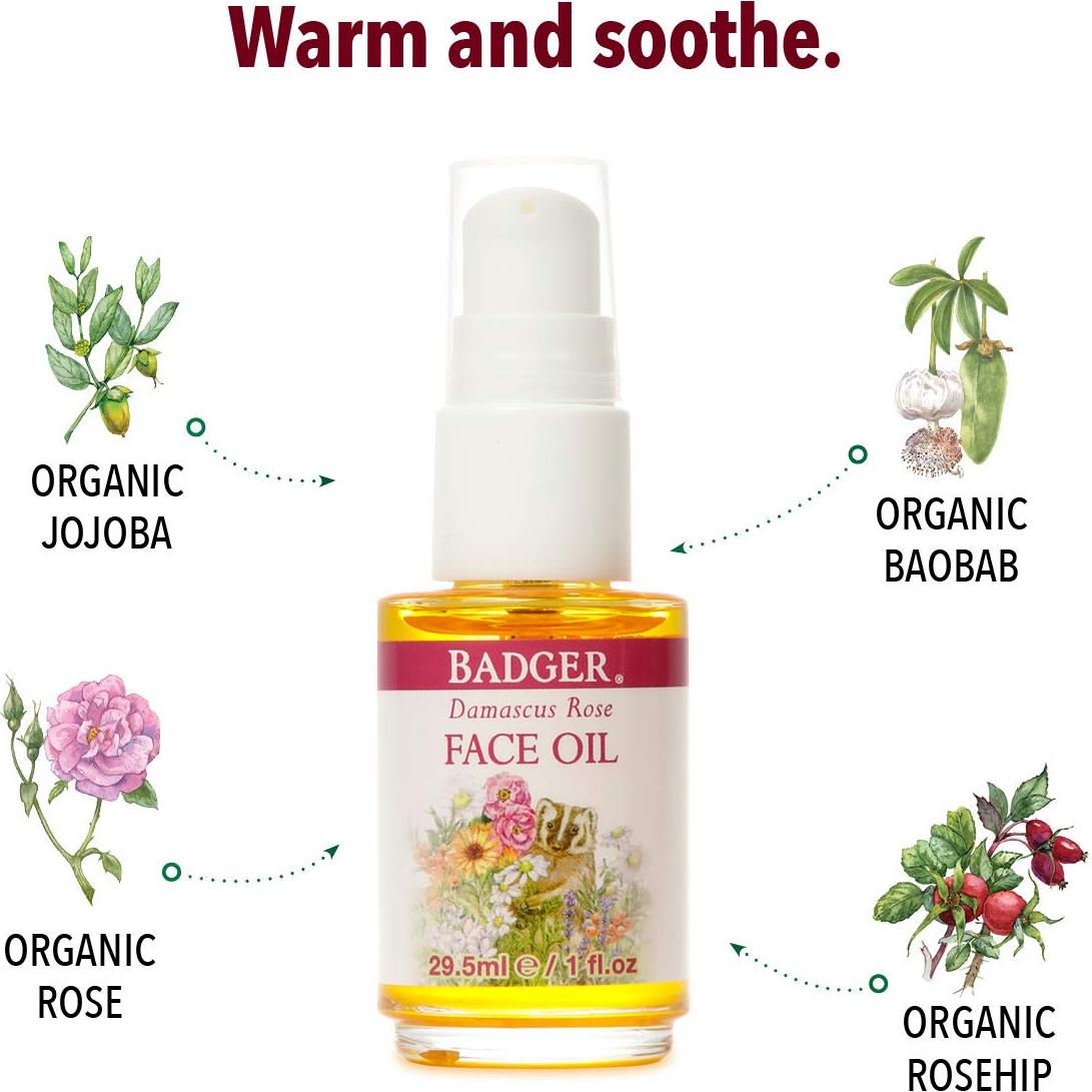 Aceite Facial Badger Rosa 100% Orgánico Hidratante 29.57 ml