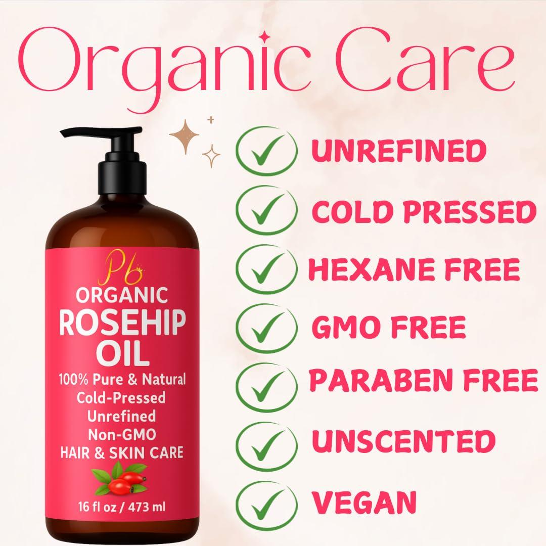 Aceite de Rosa Mosqueta Orgánico 473 ml - Puro y Prensado en Frío