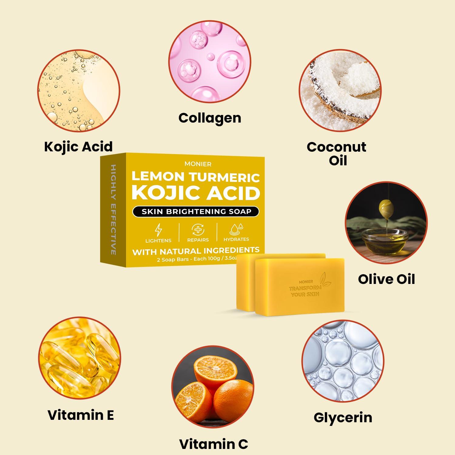 Jabón de Ácido Kójico MONIER con Limón y Cúrcuma - 2 Unidades