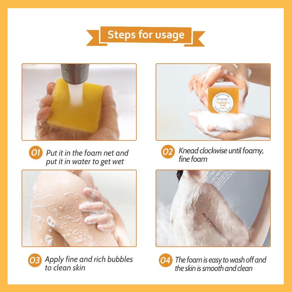 Jabón de Cúrcuma LIYALAN 109.6g Natural Vegano para Piel Sensible