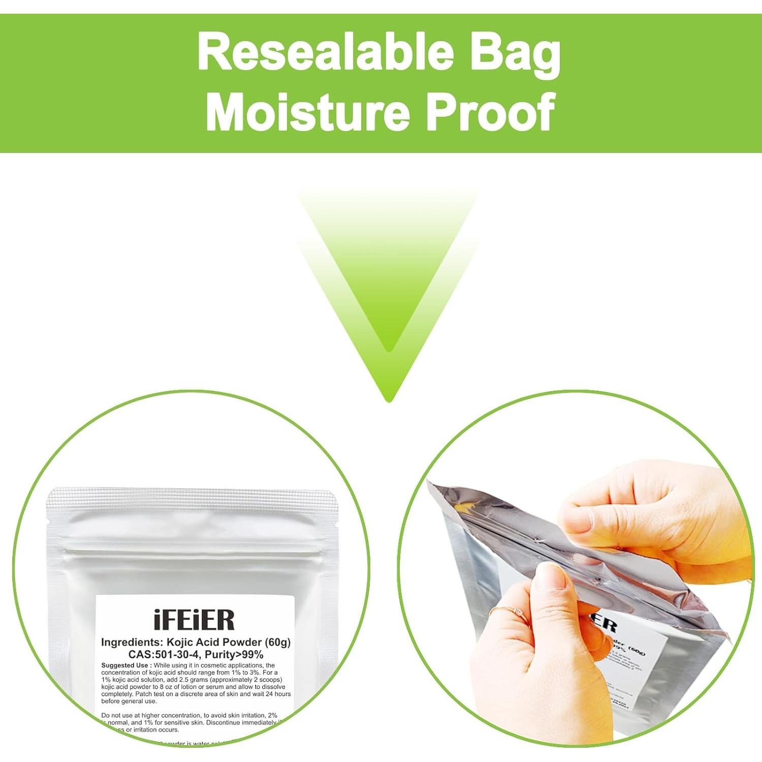 Polvo de Ácido Kójico Puro iFEiER 60g para Cosméticos