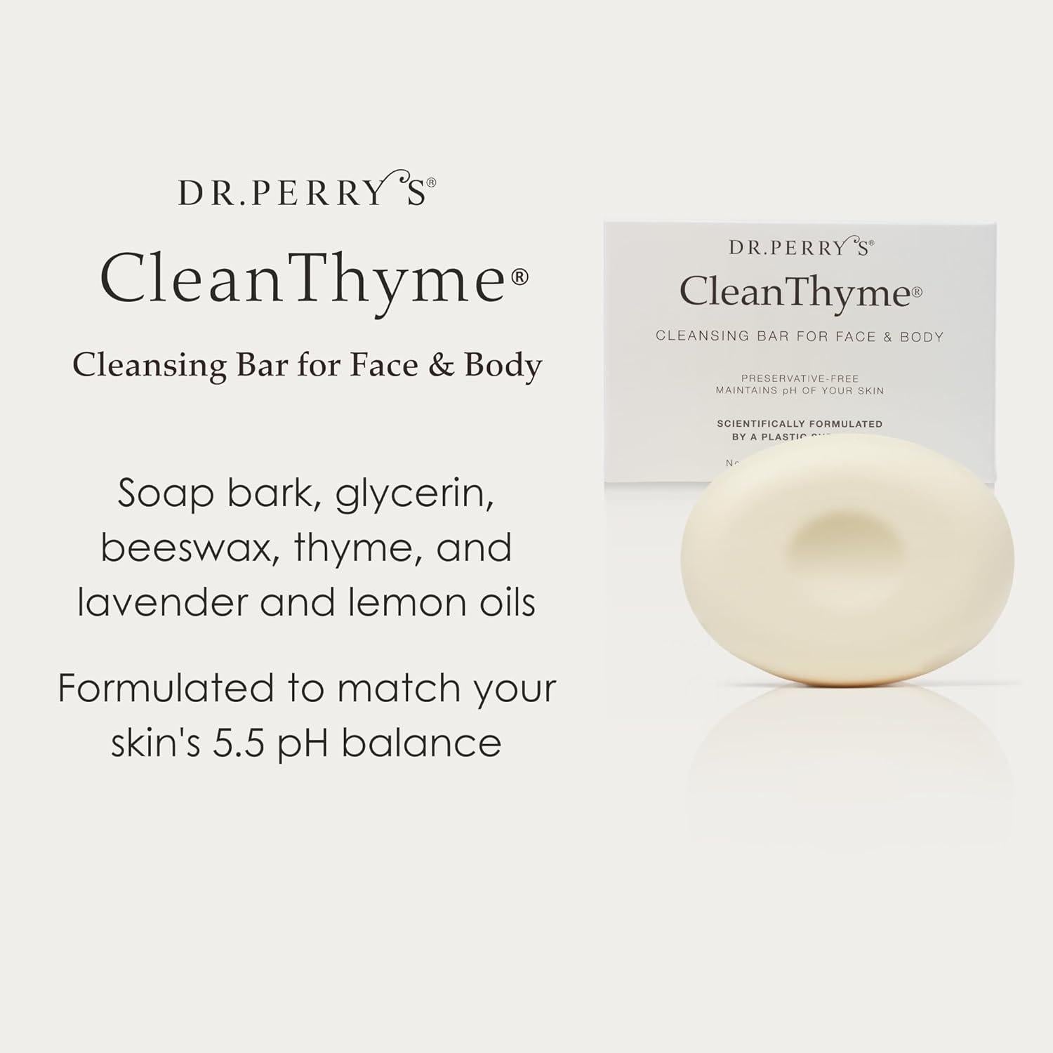 Barra Limpiadora CleanThyme Dr. Perry 130g pH 5.5 Natural