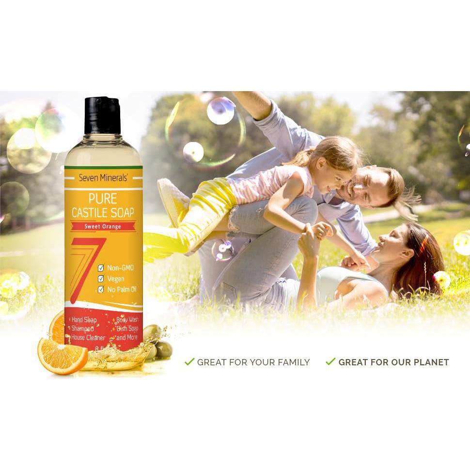 Jabón de Castilla Puro Seven Minerals 240ml Naranja Dulce Vegano