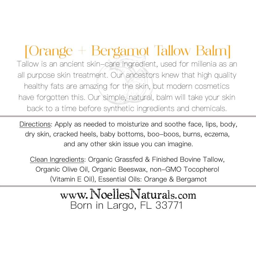 Bálsamo de Sebo Orgánico 99.22g - Hidratante Natural Naranja/Bergamota