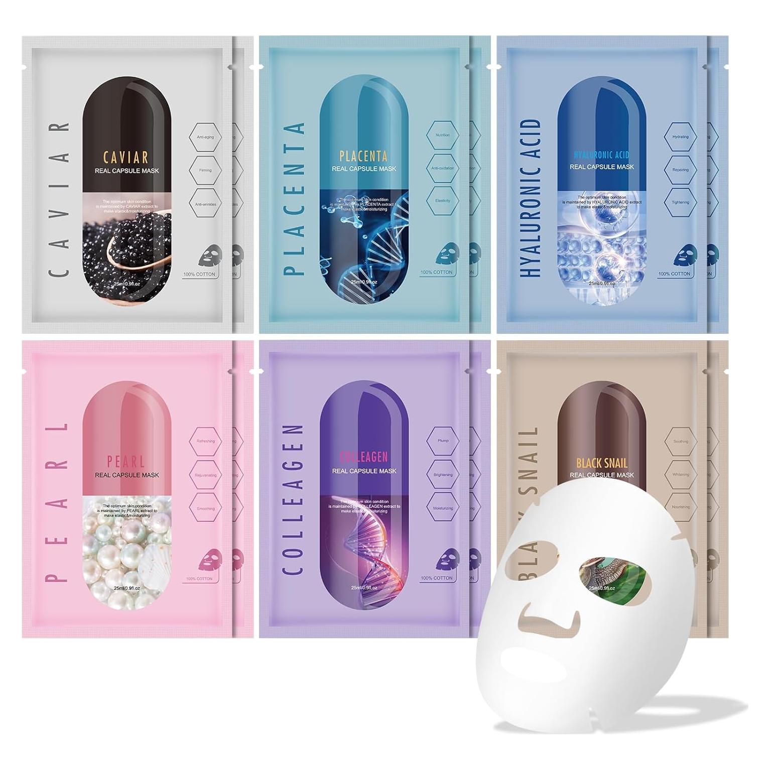 Juego de 12 Mascarillas Faciales Hidratantes GUOYAOLIFU