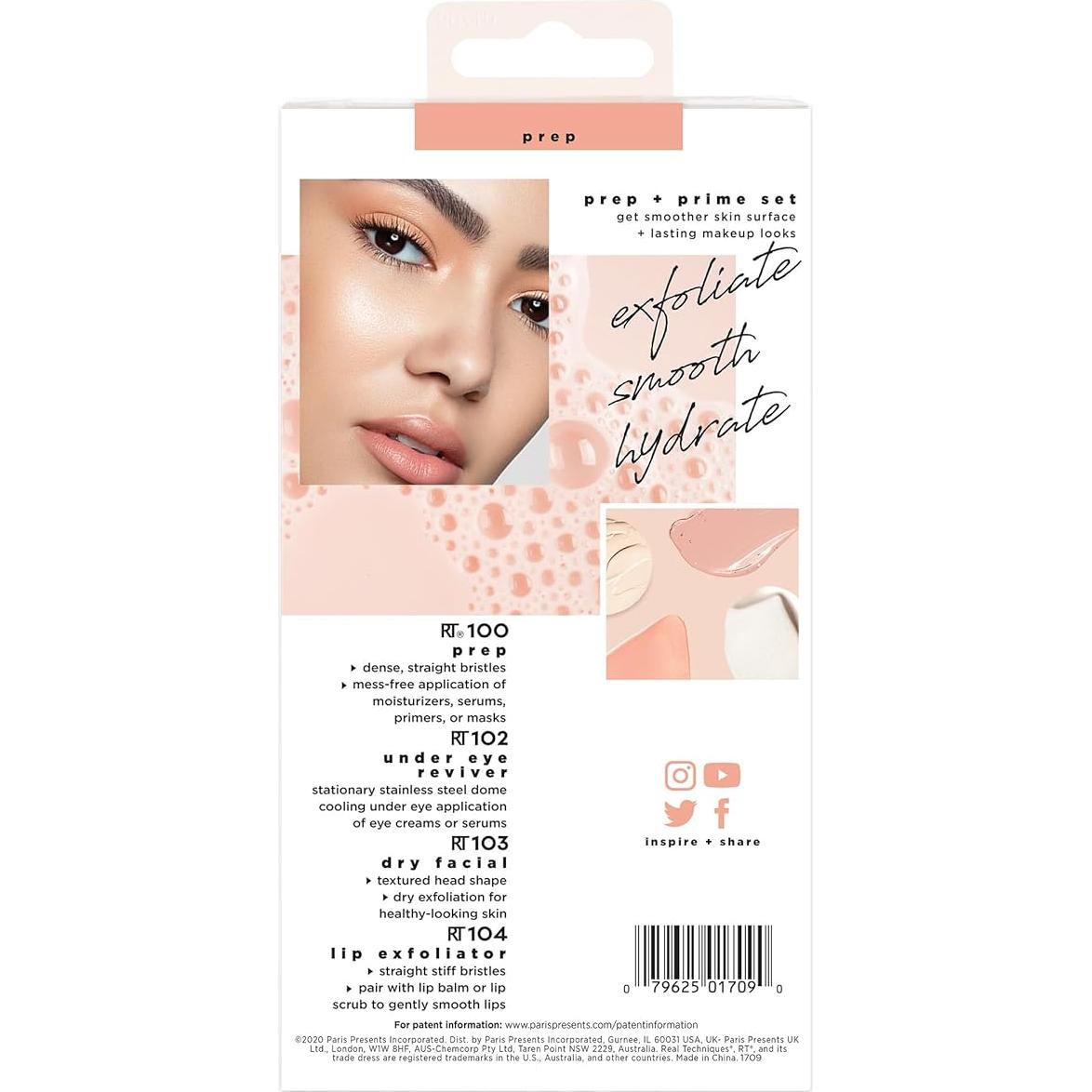 Set de Brochas de Maquillaje Real Techniques Prep y Prime - 4 Piezas