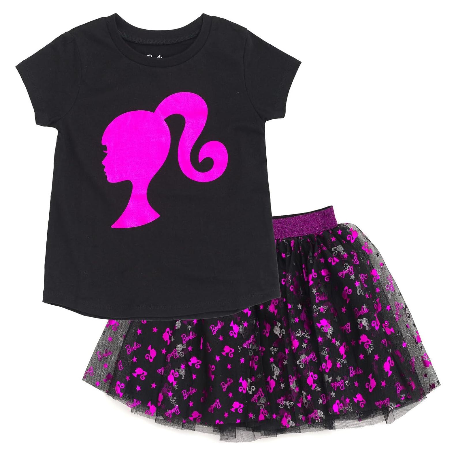 Camiseta Barbie + Falda Tul Niñas 4T Negro/Brillante Rosa