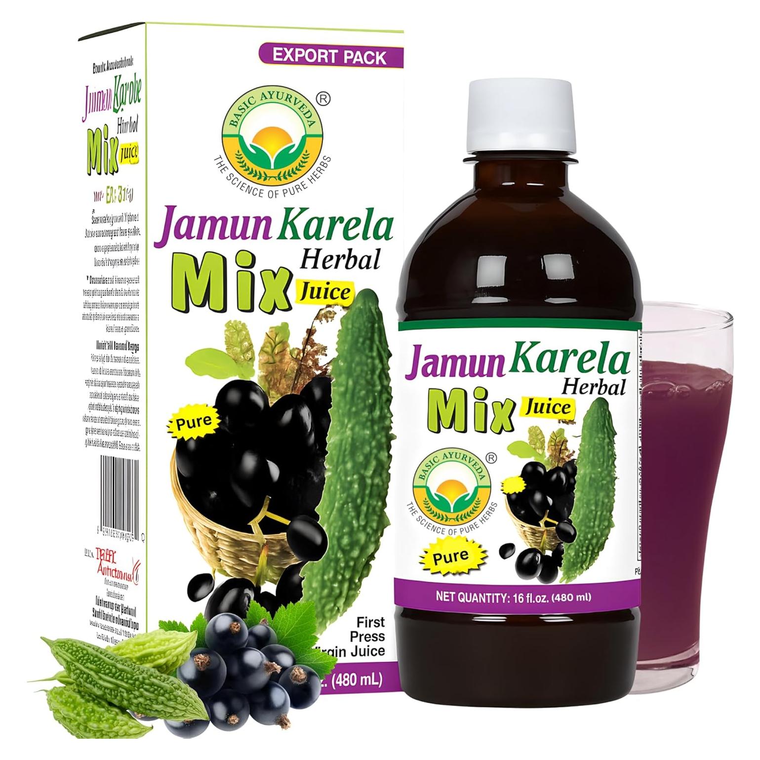 Jugo Herbal Jamun Karela 480ml Basic Ayurveda - Natural y Sin Conservantes