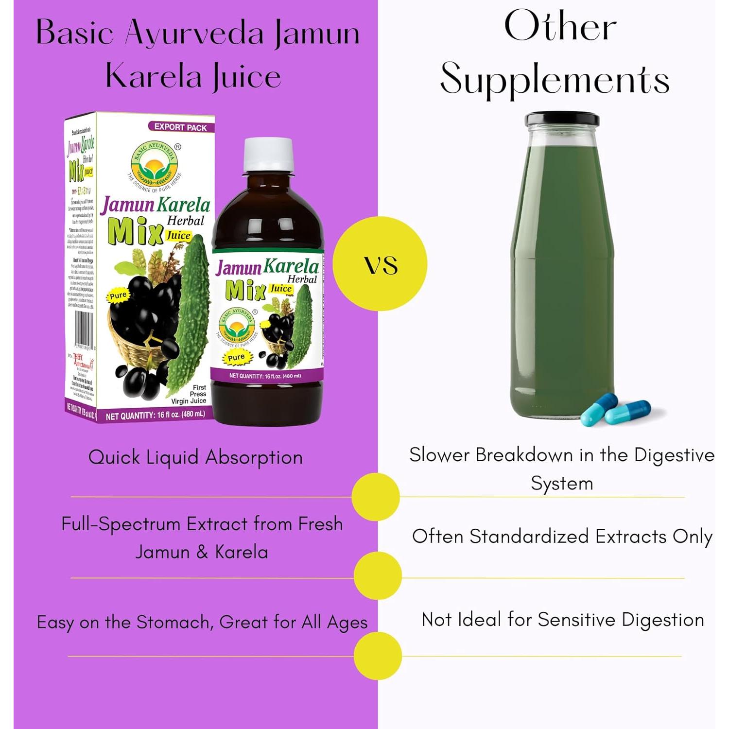 Jugo Herbal Jamun Karela 480ml Basic Ayurveda - Natural y Sin Conservantes