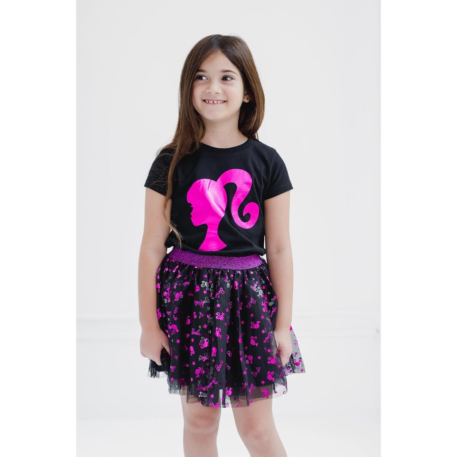 Camiseta Barbie y Falda de Tul para Niñas 5T Negra