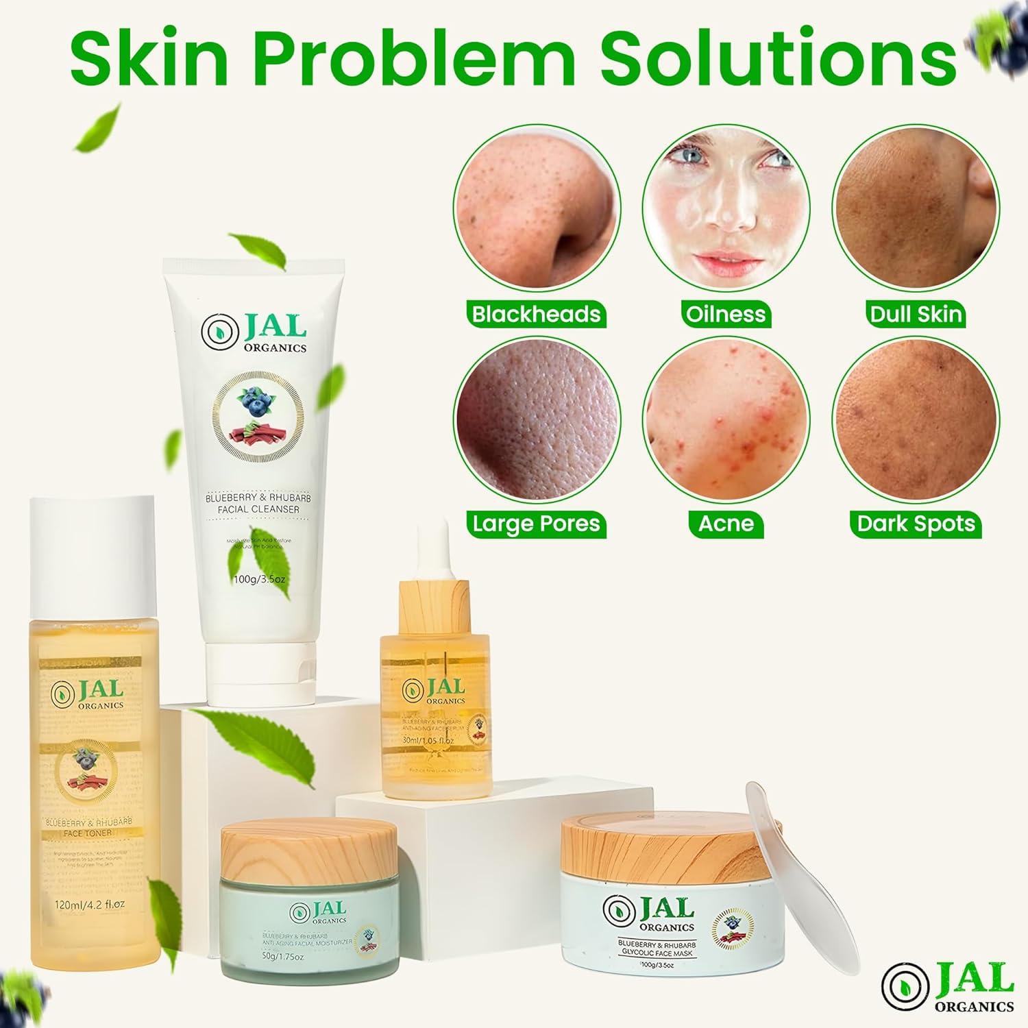 Set de Cuidado Facial 5 en 1 Jal Organics Arándano Ruibarbo