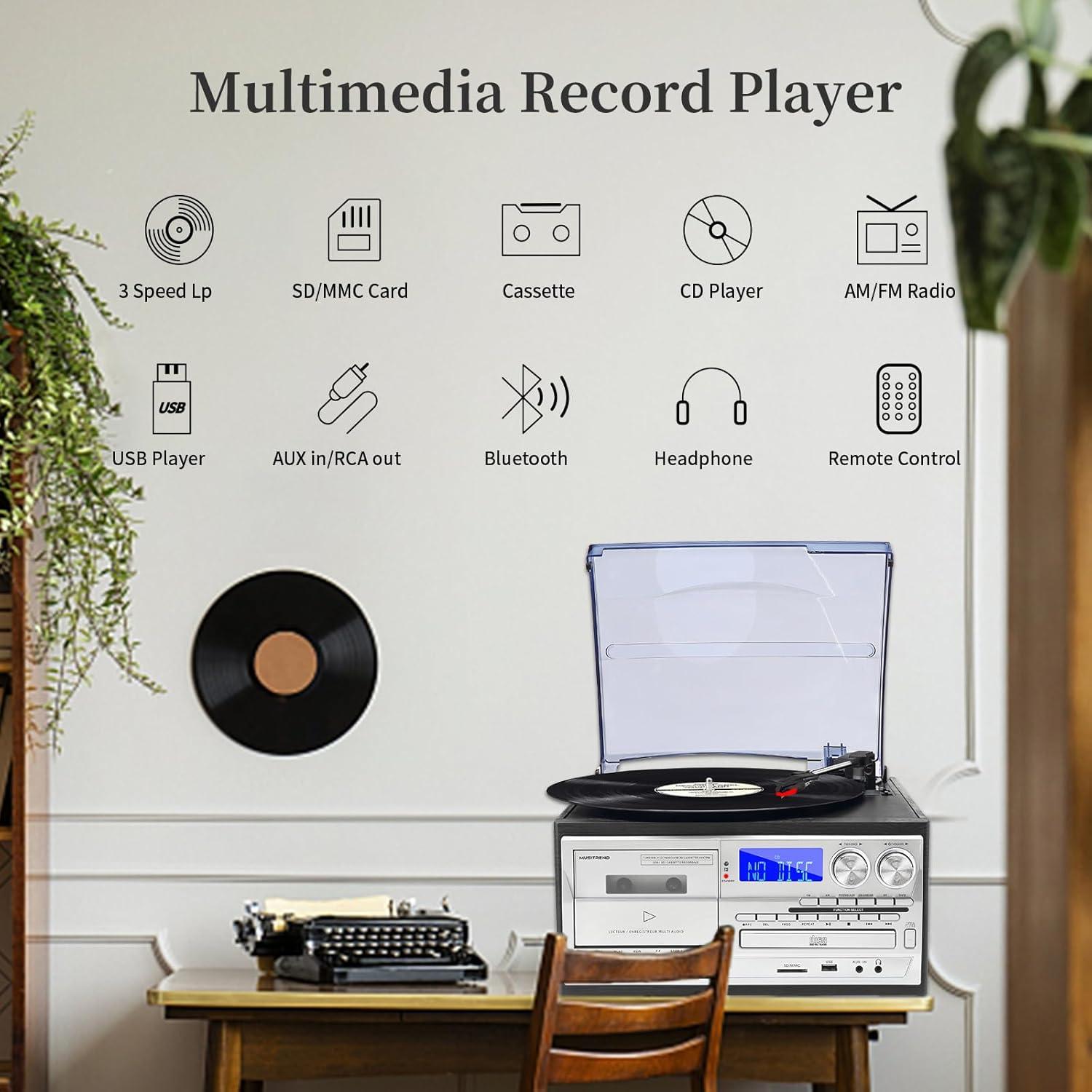 Reproductor de Vinilo MUSITREND T408 9 en 1 Bluetooth