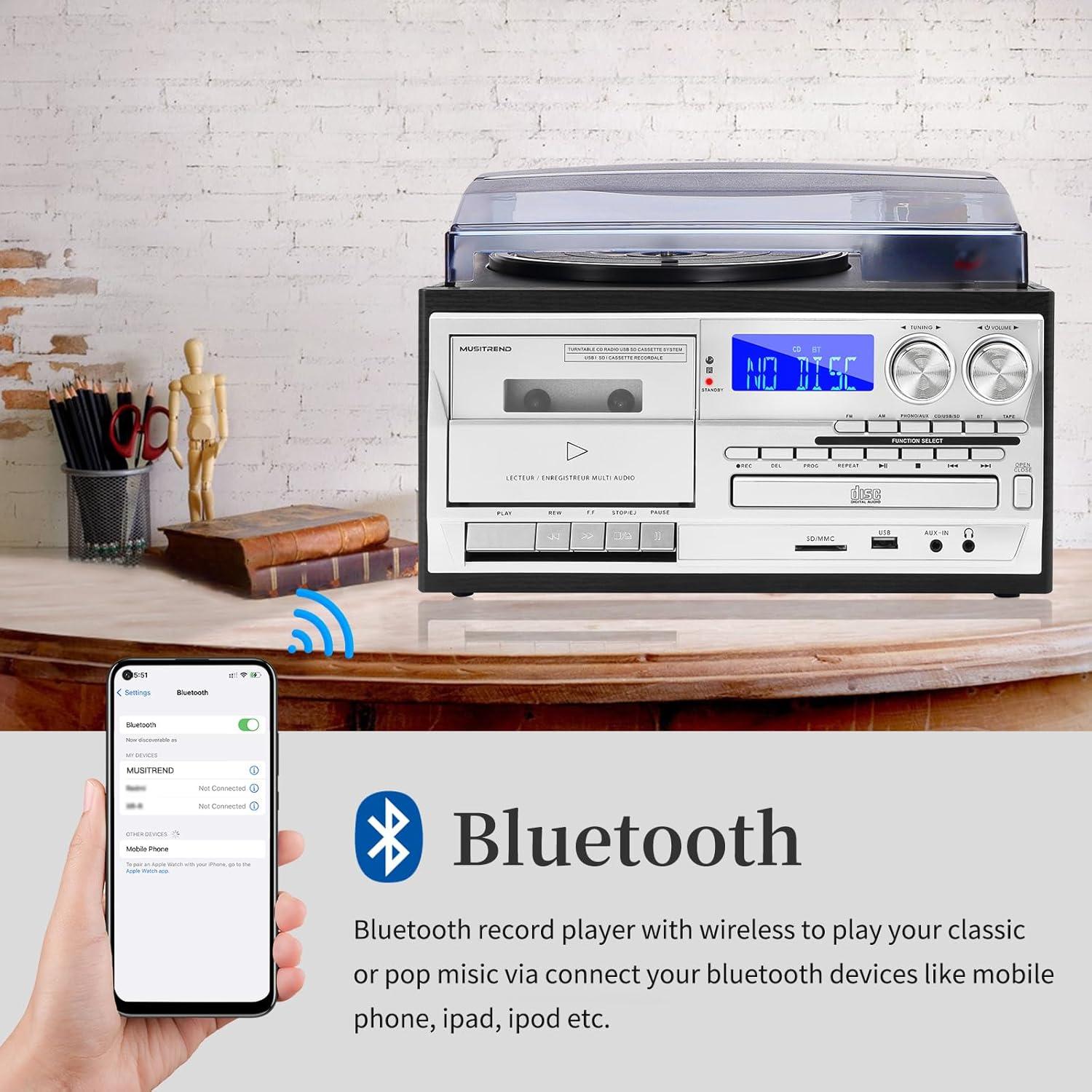 Reproductor de Vinilo MUSITREND T408 9 en 1 Bluetooth