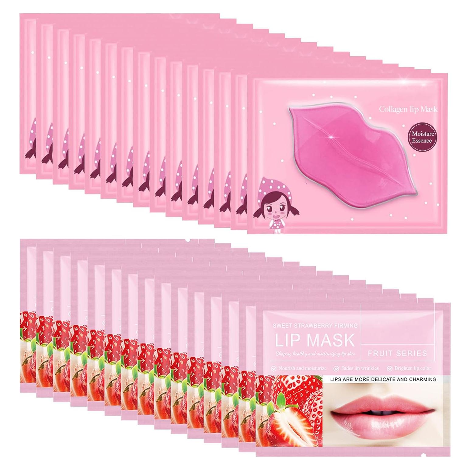 30 Mascarillas Labiales Hidratantes Felico - Colágeno Rosa y Fresa