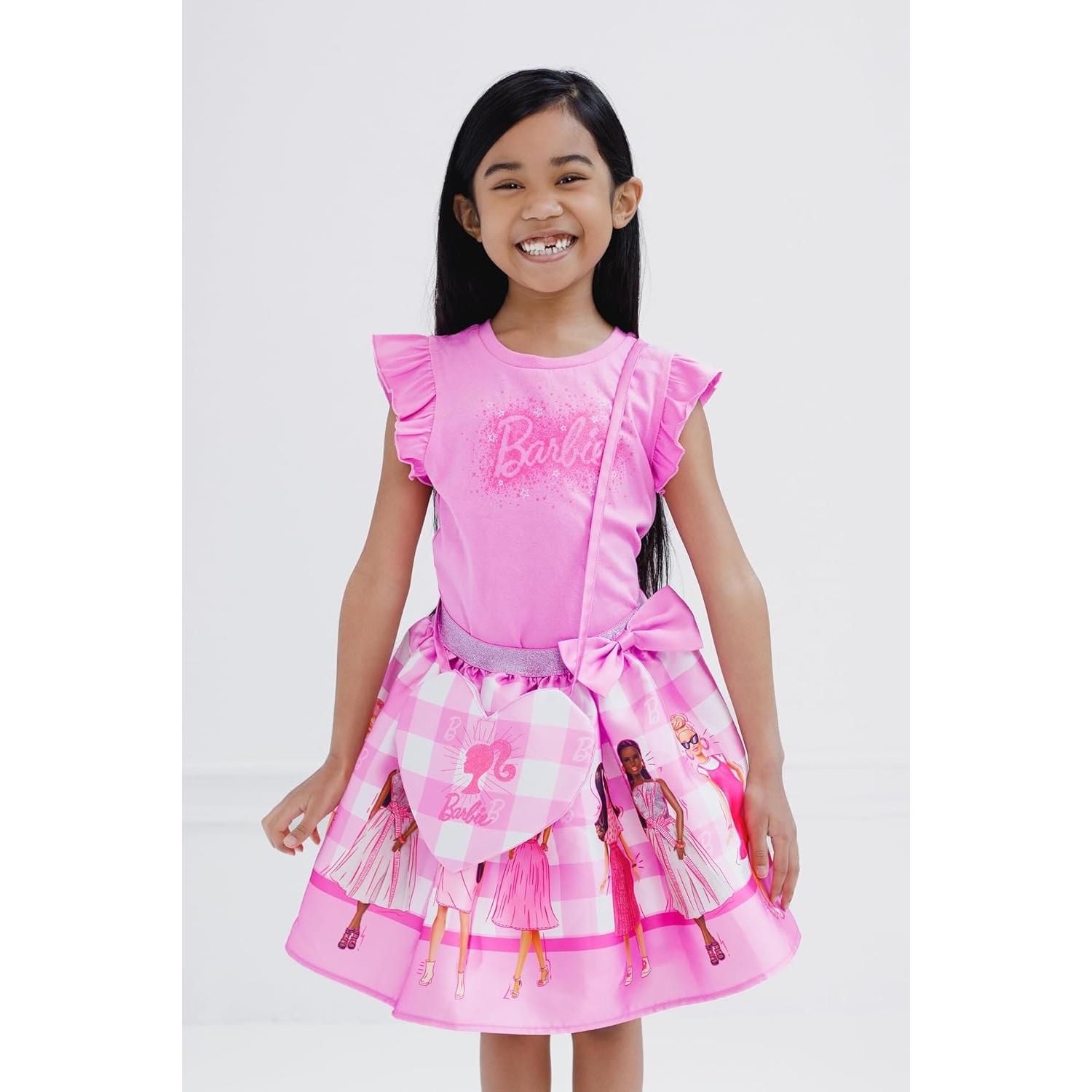 Conjunto 3 Piezas Ropa Niña Barbie: Camiseta, Falda y Bolso