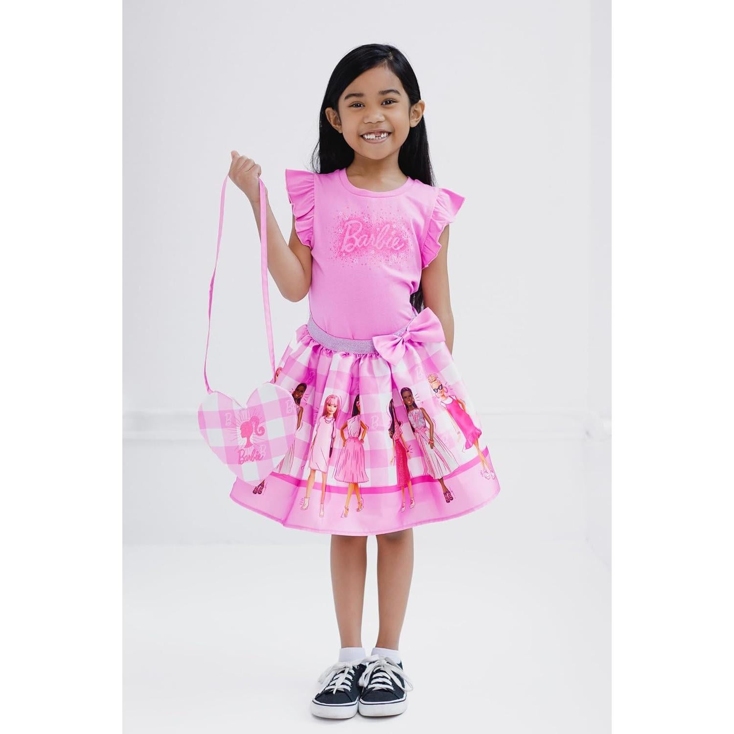 Conjunto 3 Piezas Ropa Niña Barbie: Camiseta, Falda y Bolso