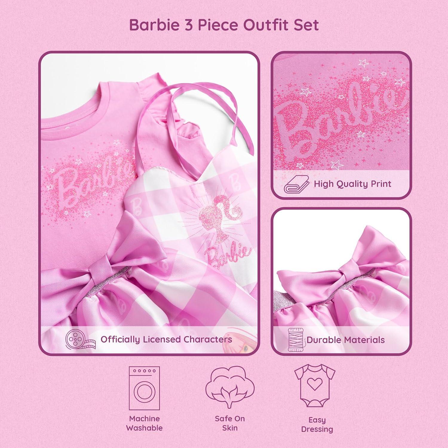 Conjunto 3 Piezas Ropa Niña Barbie: Camiseta, Falda y Bolso