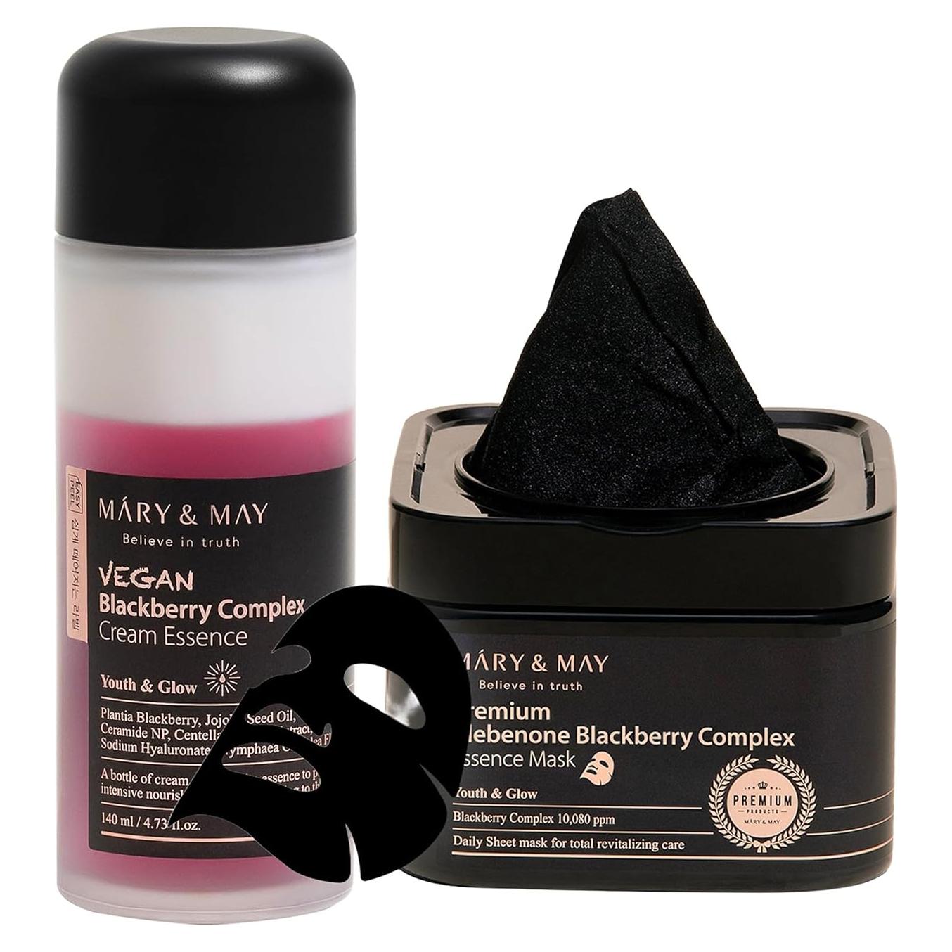 Esencia Facial Hidratante Mora Vegana Mary&May 140 ml + Máscara Antienvejecimiento 20 Hojas