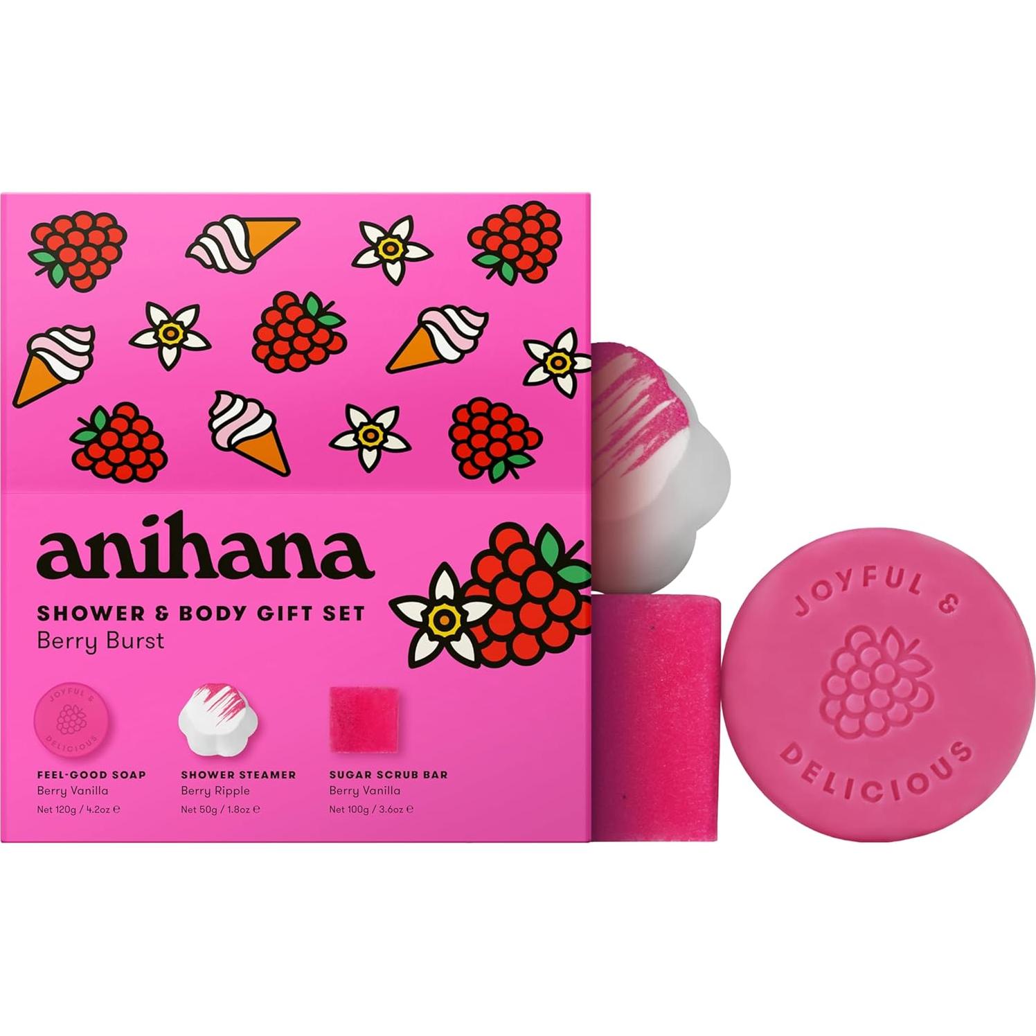 Conjunto de Regalo de Ducha Berry Burst Anihana - Jabón, Vaporera y Exfoliante