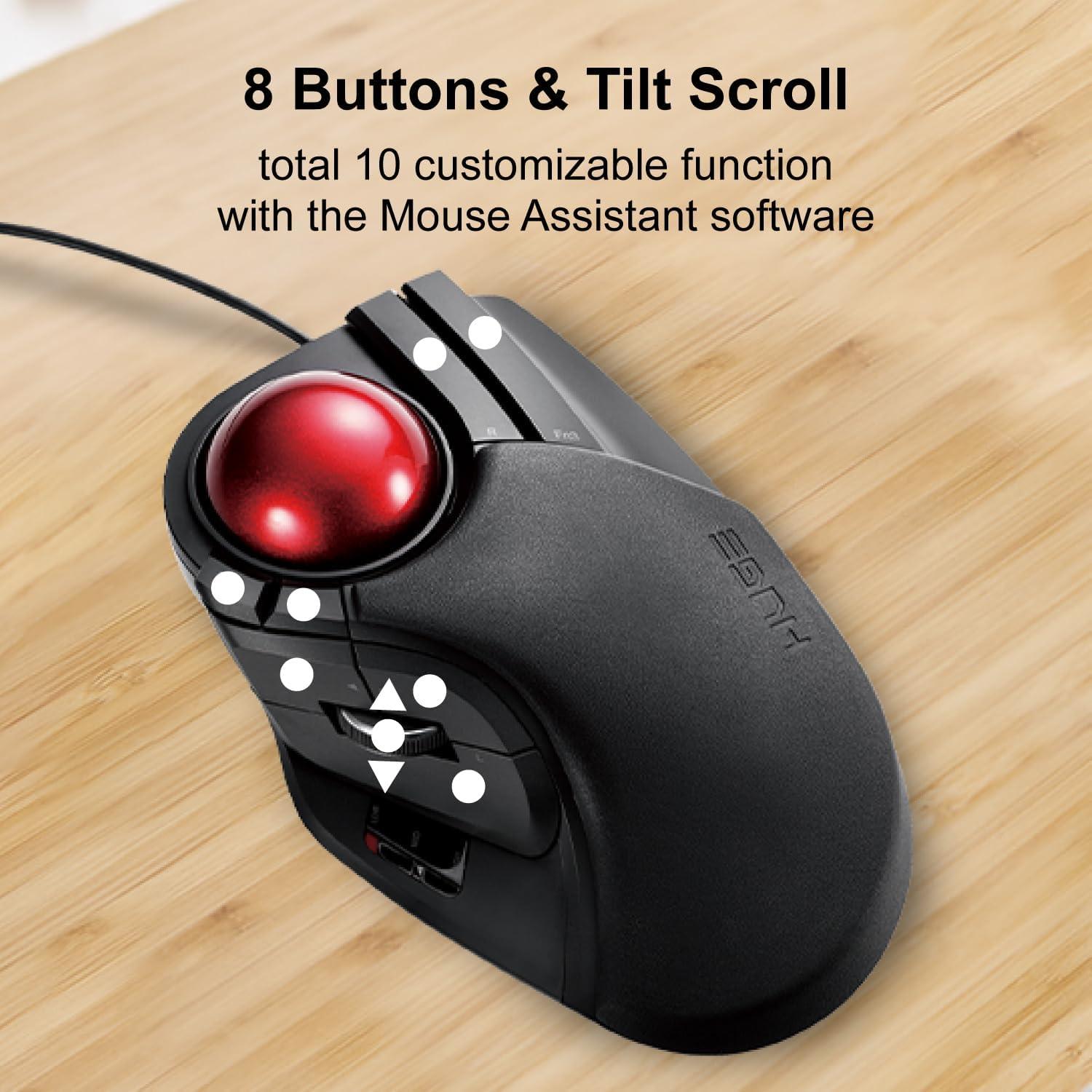 Mouse Trackball ELECOM M-HT1URBK Cableado 8 Botones 52mm