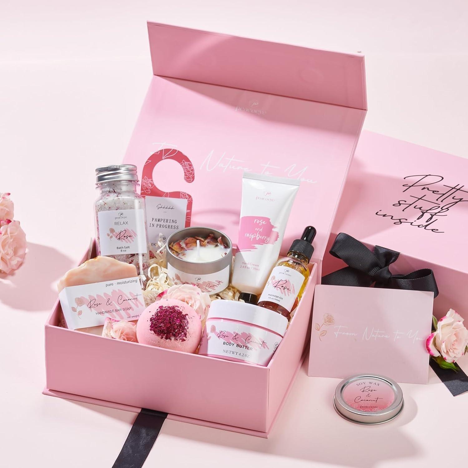 Cesta de Regalo Spa Rosa Peacoeye - Kit de Cuidado Personal