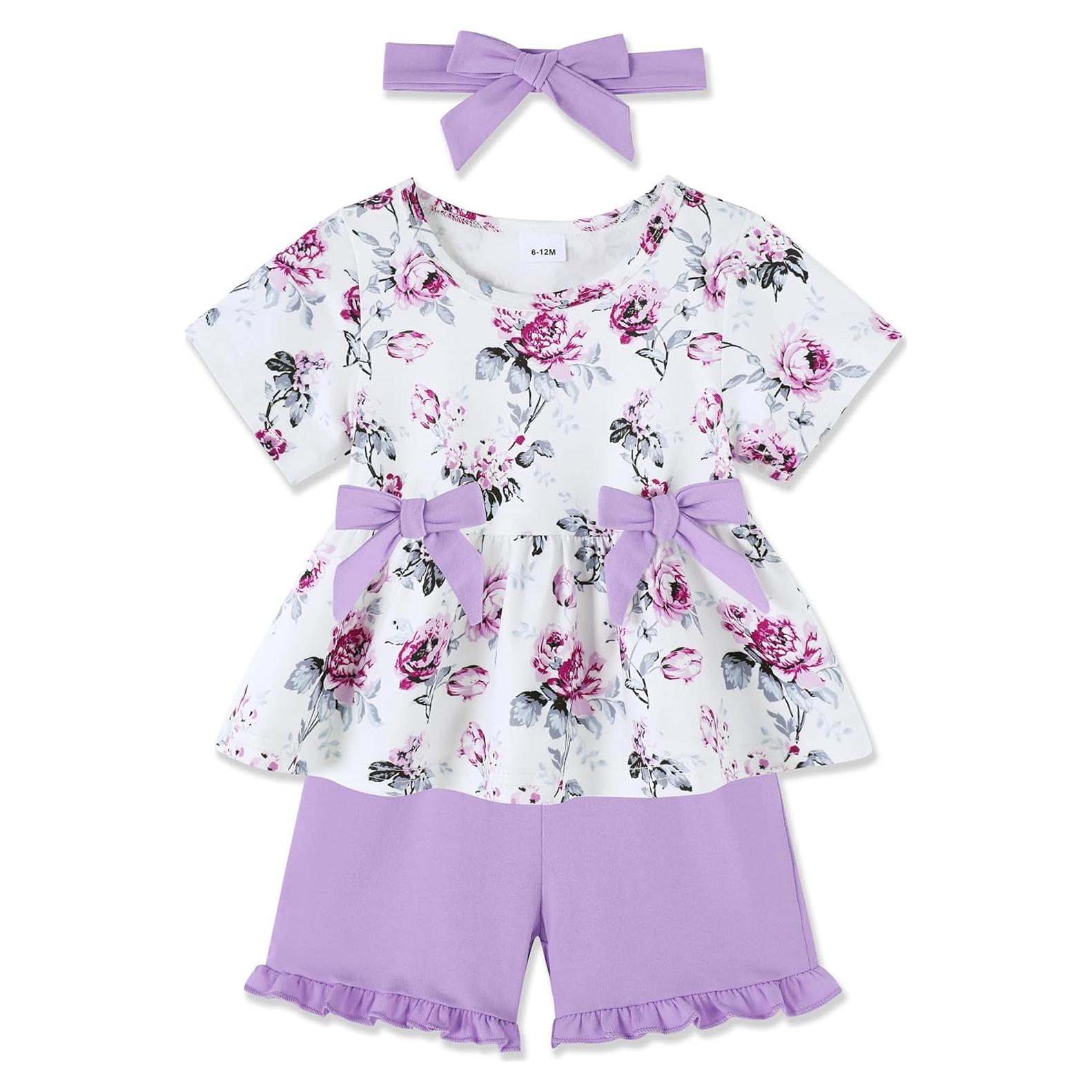 YALLET Conjunto Ropa Verano Niña 3 Piezas 18-24 Meses