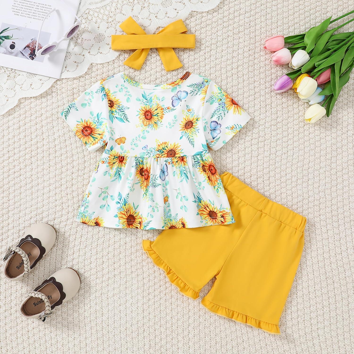 YALLET Conjunto Ropa Verano Niña 3 Piezas Girasol Amarillo
