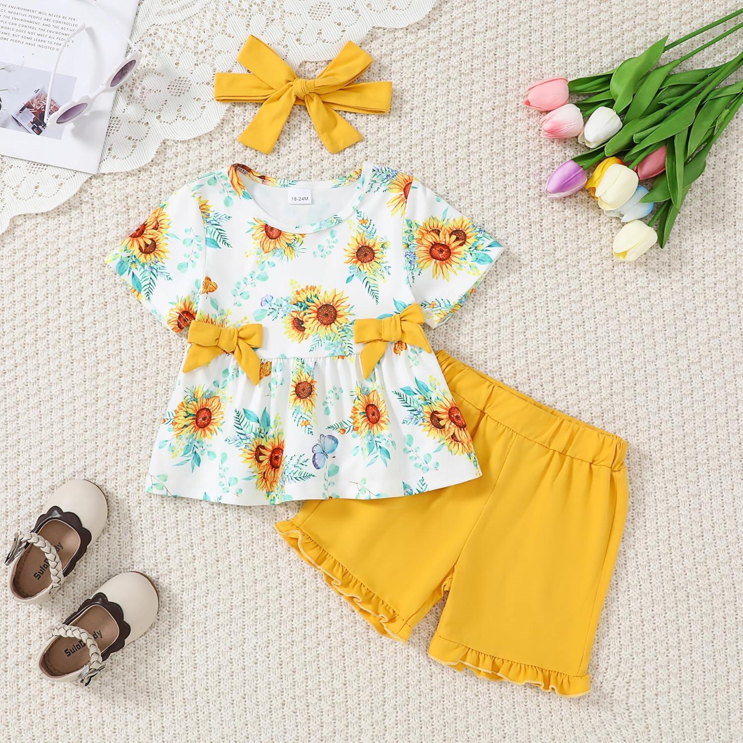 YALLET Conjunto Ropa Verano Niña 3 Piezas 12-18 Meses