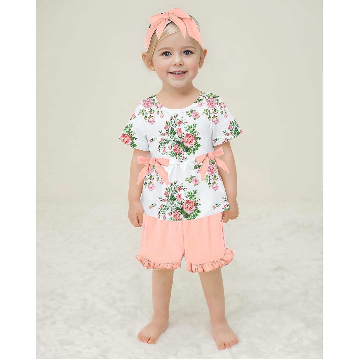 YALLET Conjunto Ropa Verano Niña 3 Piezas Rosa 18-24 Meses