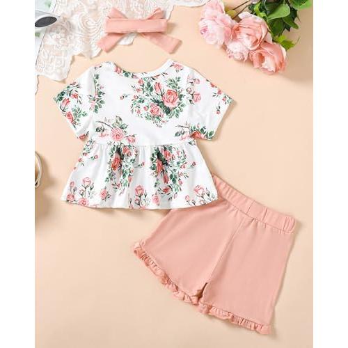 YALLET Conjunto Ropa Verano Niñas 3 Piezas Rosa 12-18 Meses