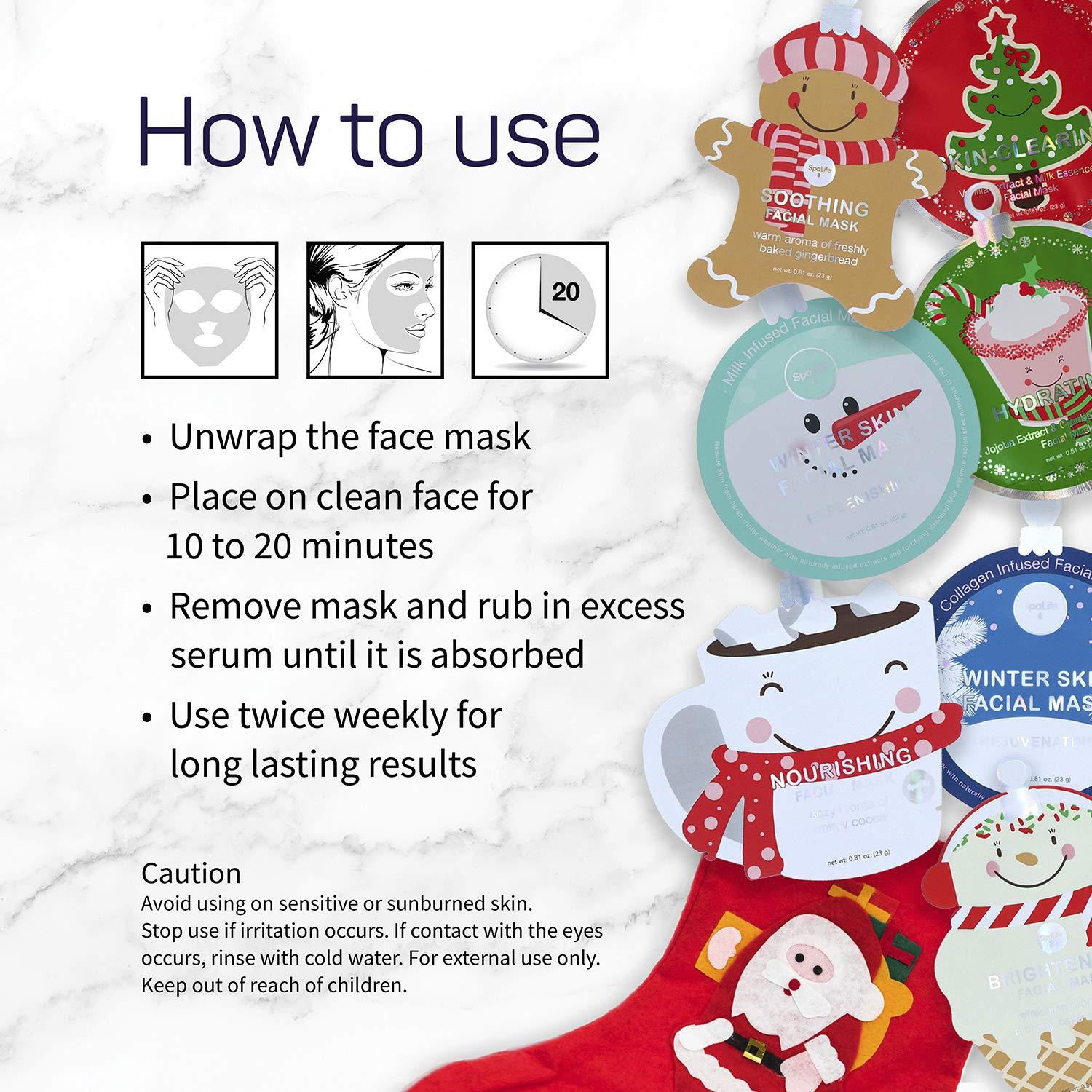 Mascarillas Faciales SpaLife 12-Pack Hidratantes Navidad