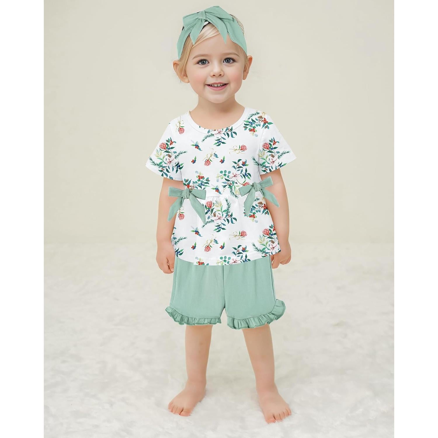 YALLET Conjunto Ropa Verano Niña 3 Piezas Verde 18-24 Meses