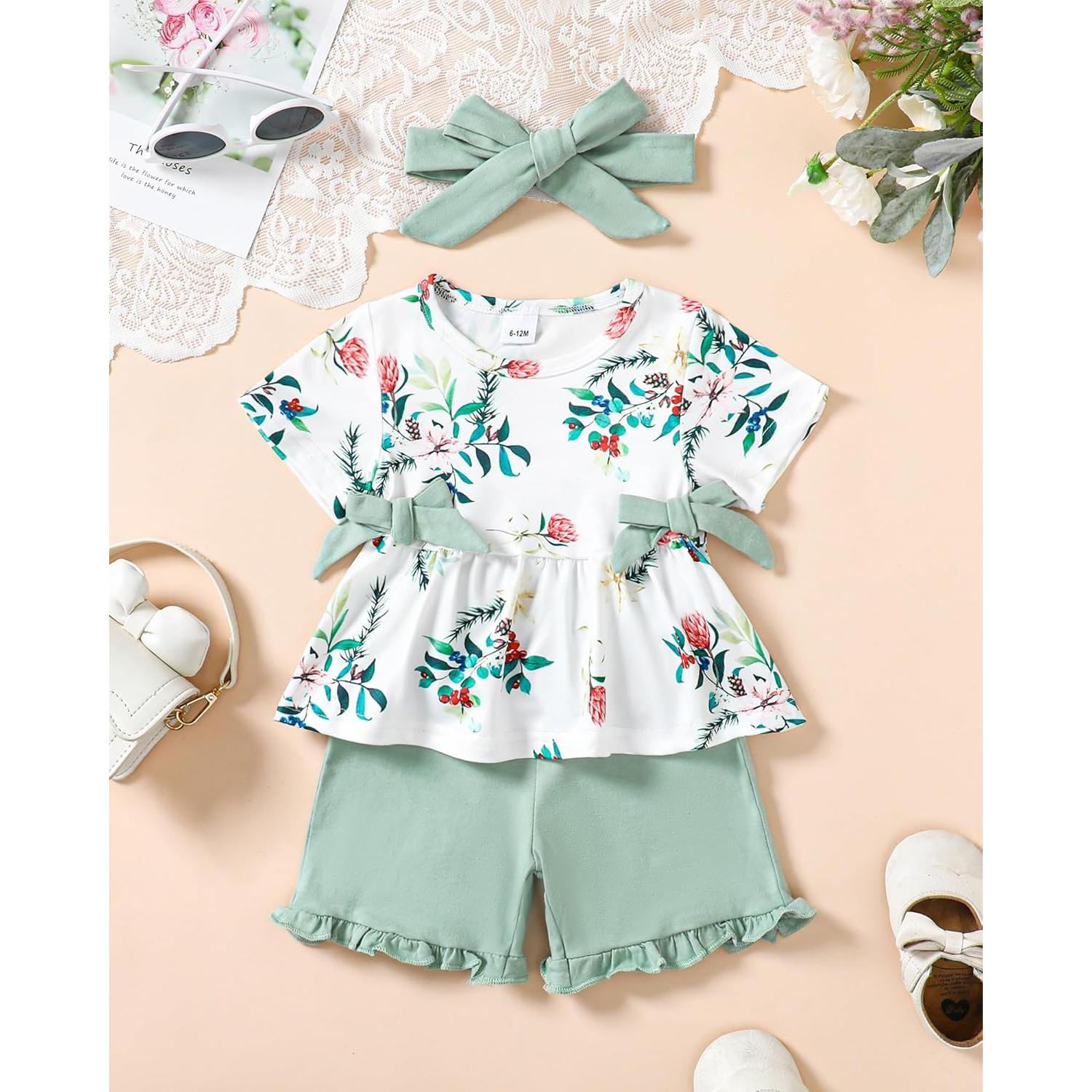 Conjunto Ropa Verano Niña YALLET 3 Piezas Verde 2-3 Años