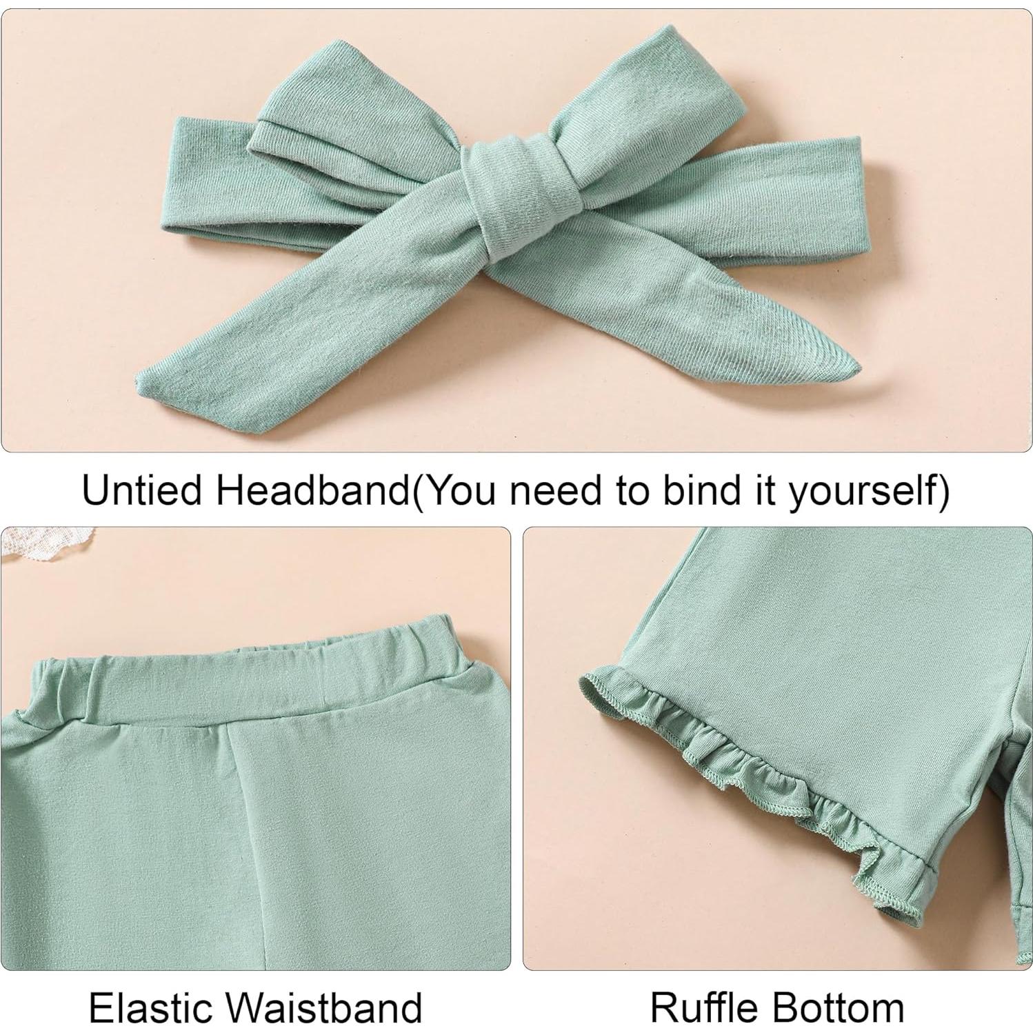 YALLET Conjunto Ropa Verano Niña 3 Piezas Verde 6-12 Meses