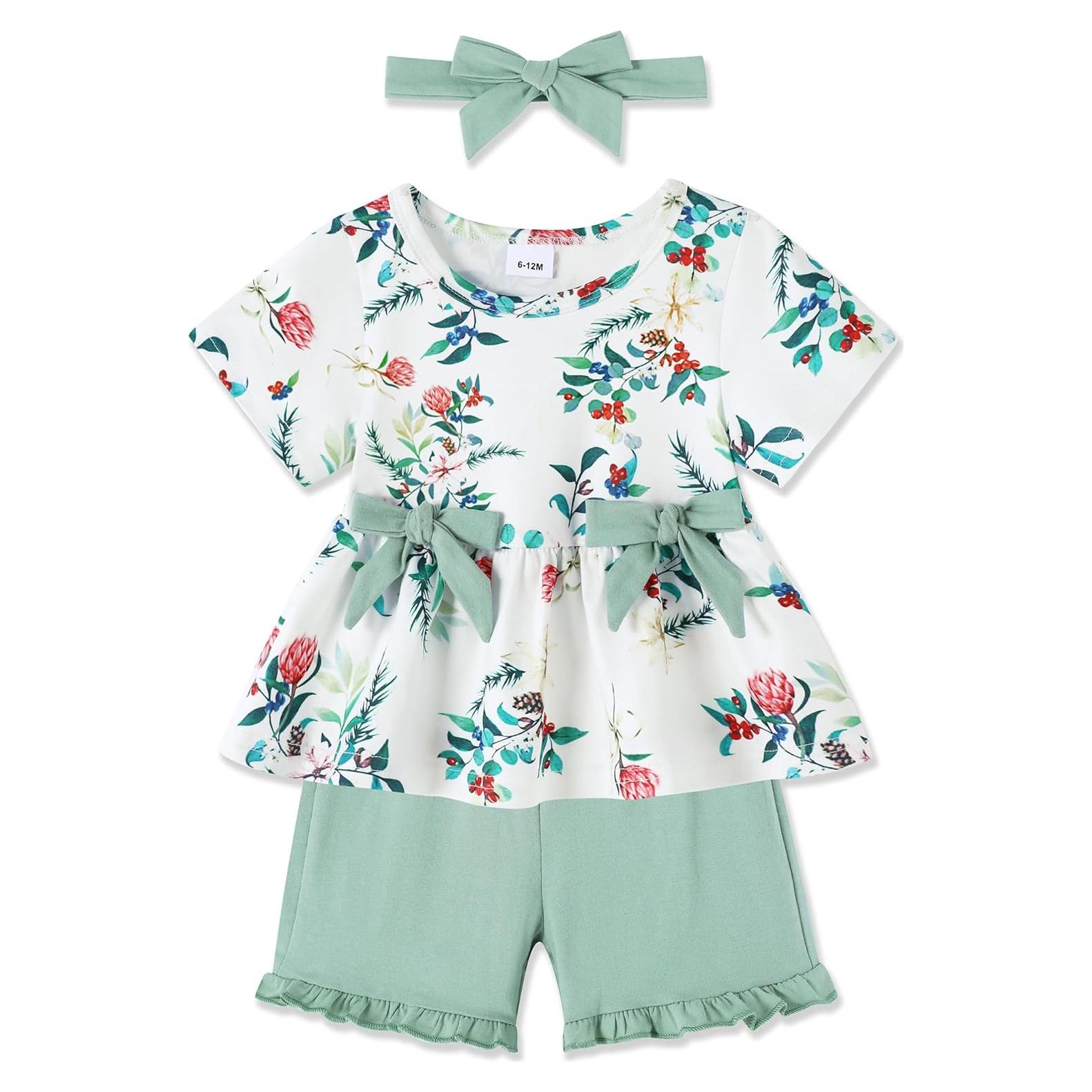 YALLET Conjunto Ropa Verano Niña 3 Piezas Verde 12-18 Meses