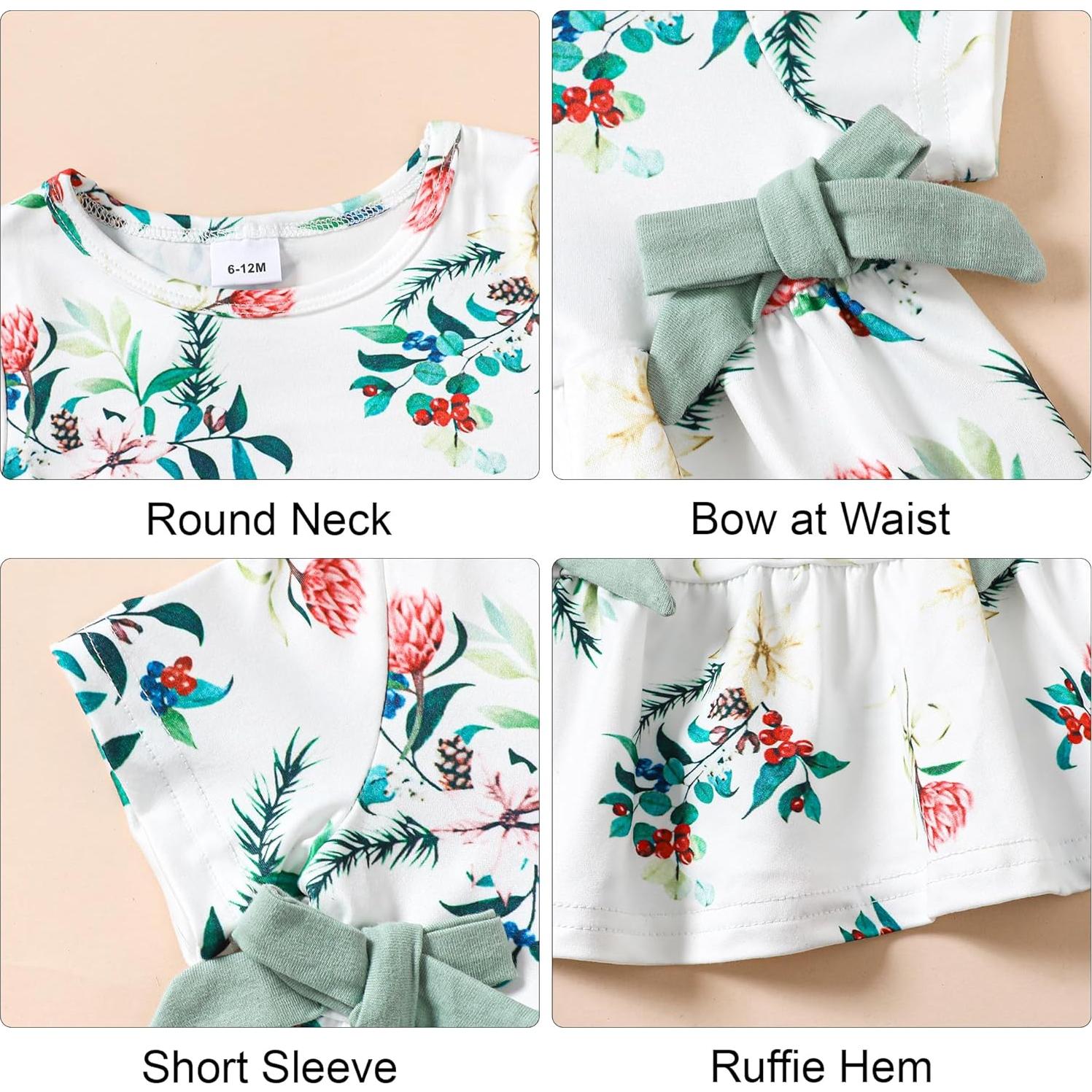 YALLET Conjunto Ropa Verano Niña 3 Piezas Verde 12-18 Meses