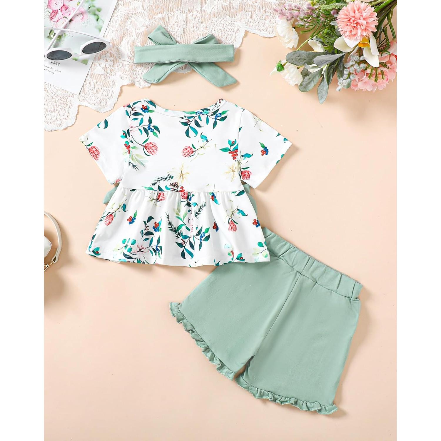 YALLET Conjunto Ropa Verano Niña 3 Piezas Verde 12-18 Meses