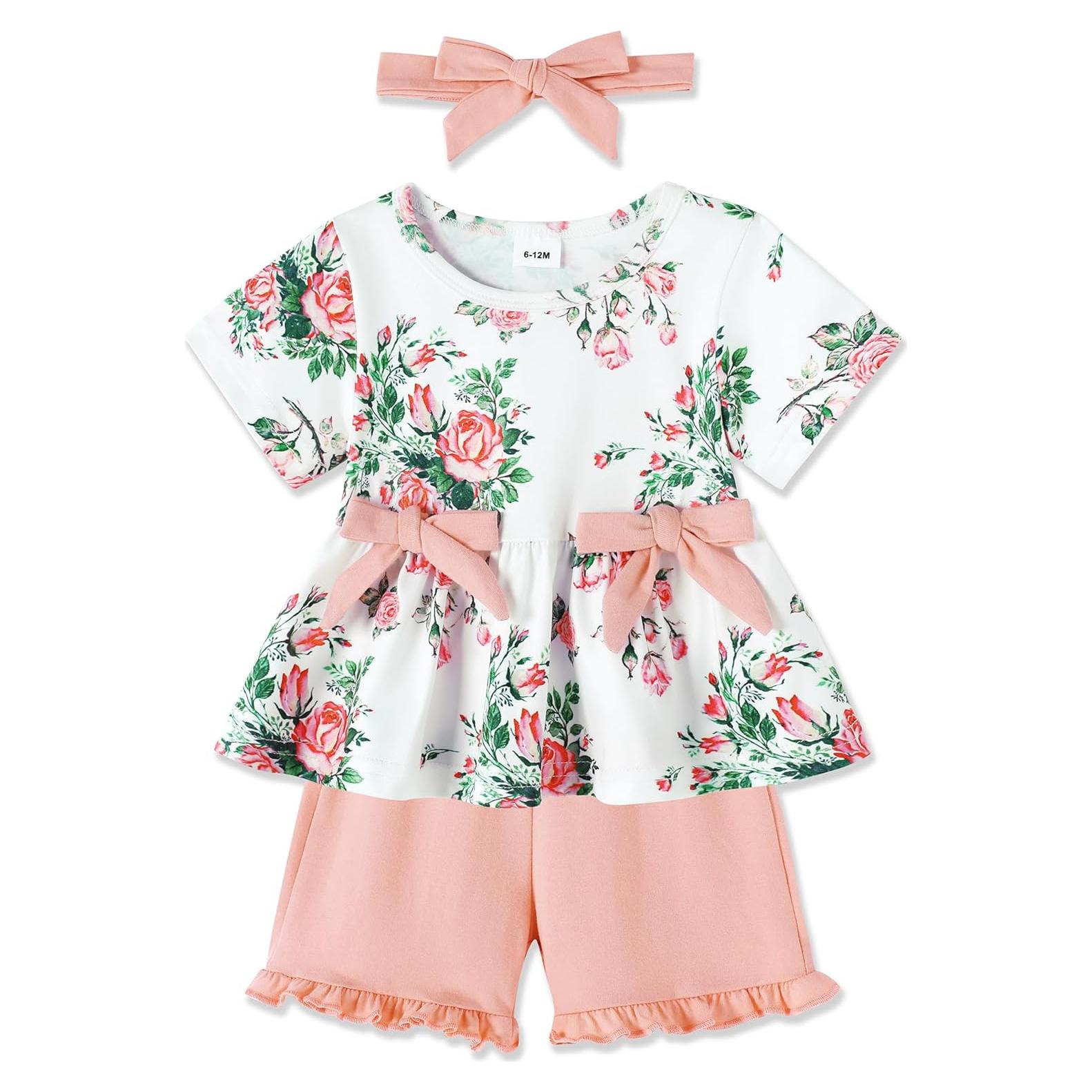 YALLET Conjunto Ropa Verano Niña 6-12 Meses Rosa 3 Piezas