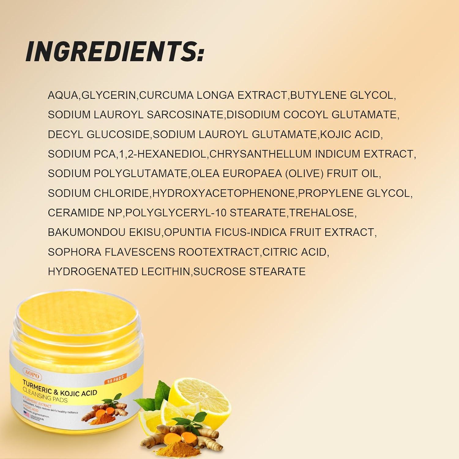 Almohadillas de Limpieza Facial AOPO con Ácido Kójico y Cúrcuma - 50 Pcs