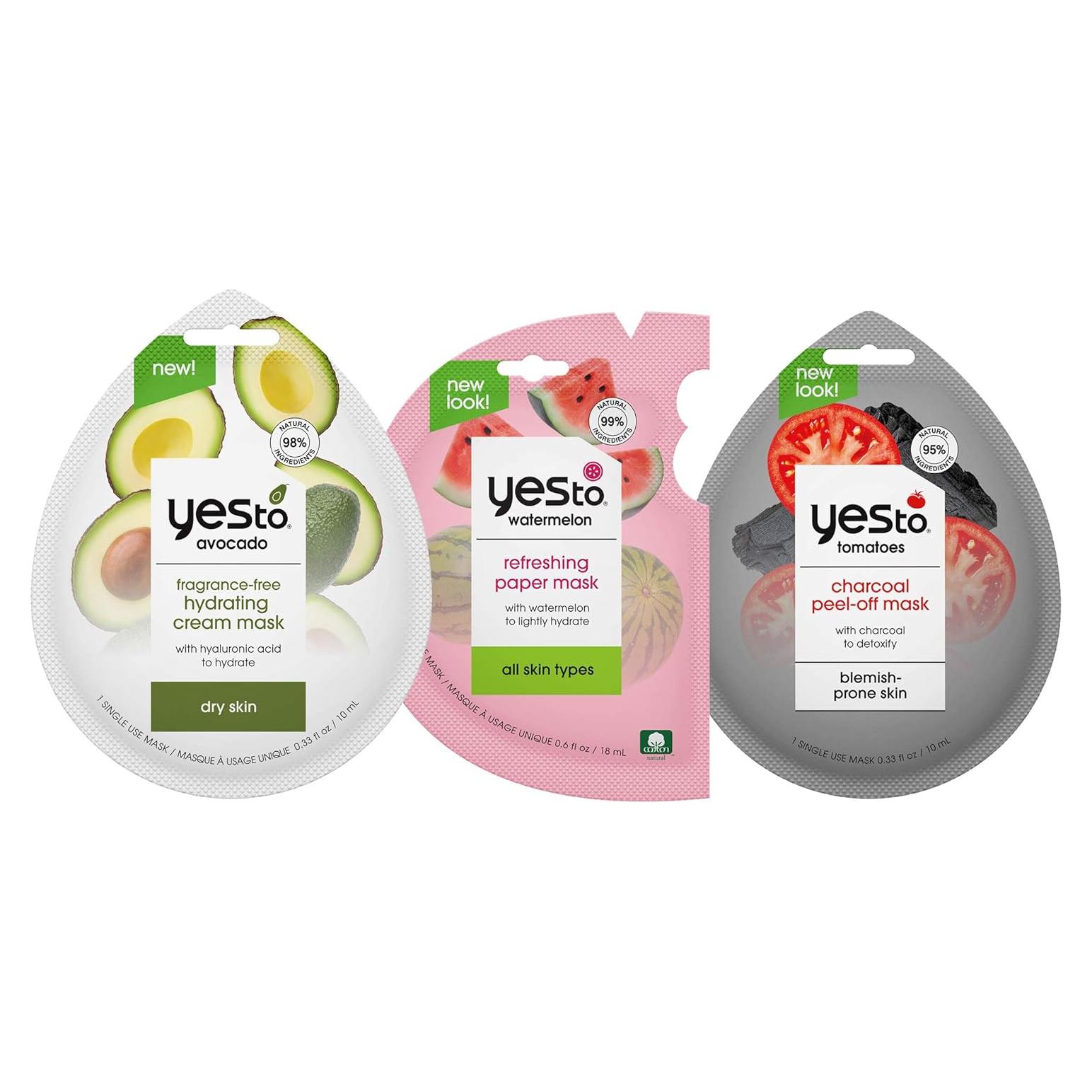 Paquete de 3 Máscaras Faciales Hidratantes Sí A - Aguacate, Sandía, Tomate