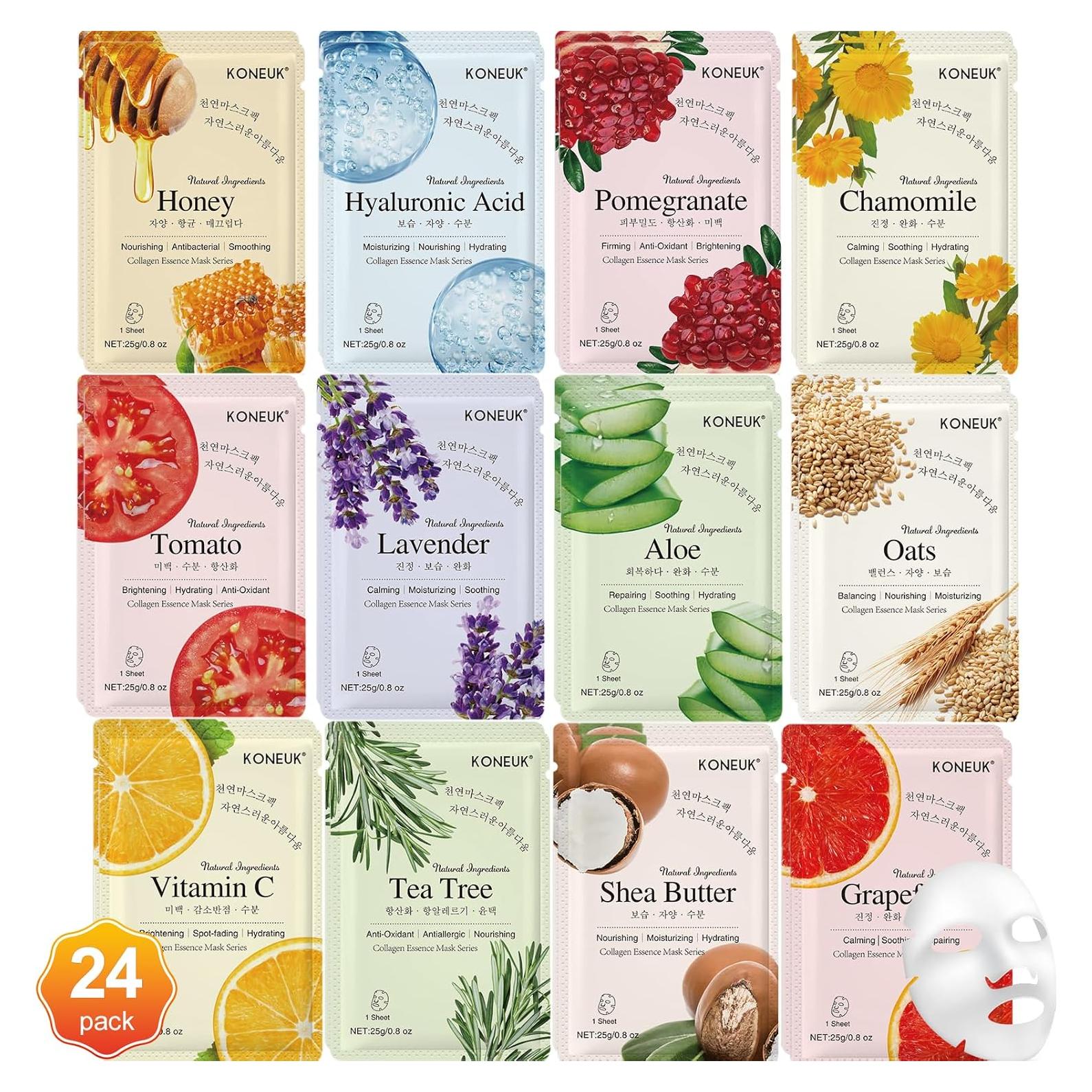 24 Mascarillas Faciales Hidratantes Colágeno Cuidado Piel