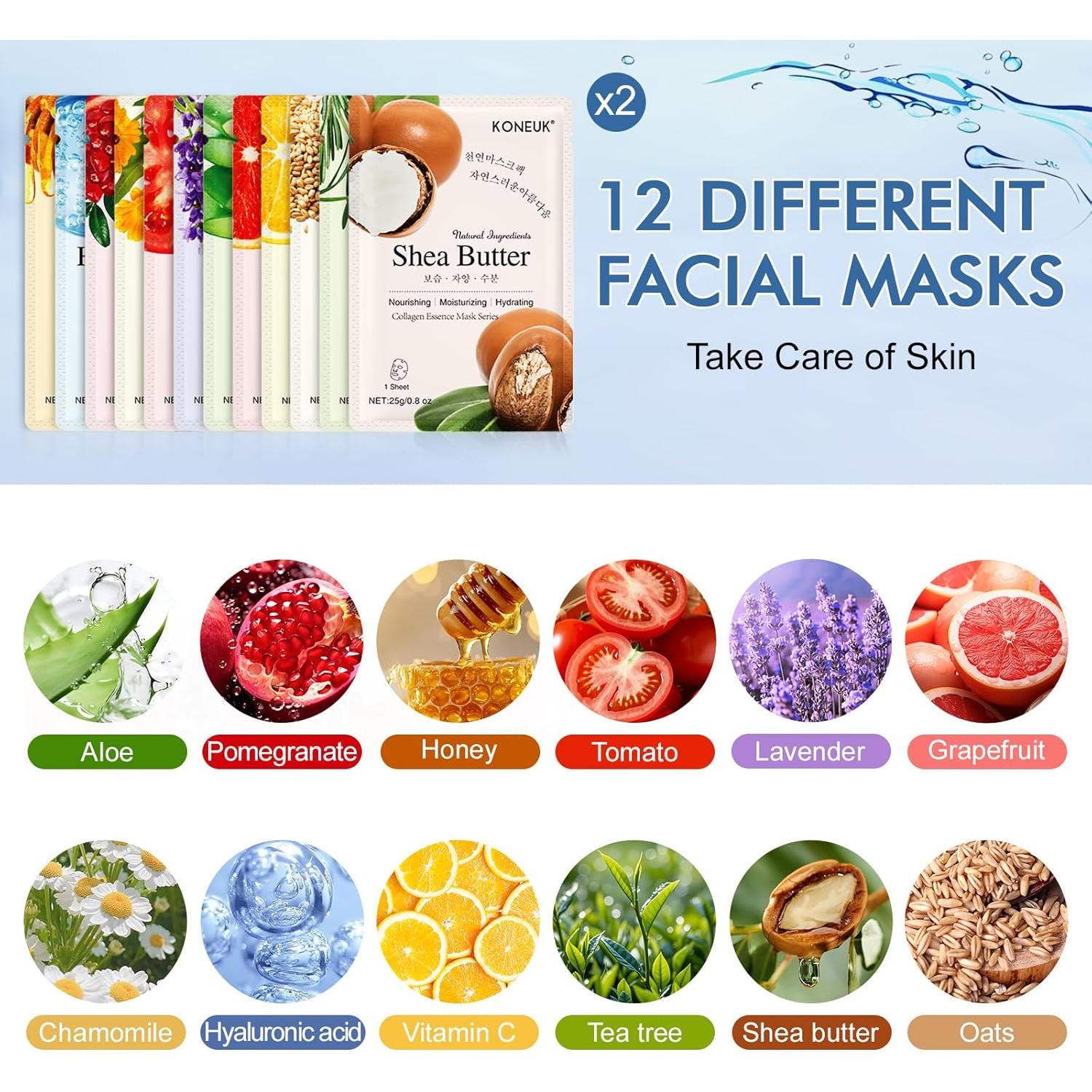 24 Mascarillas Faciales Hidratantes Colágeno Cuidado Piel